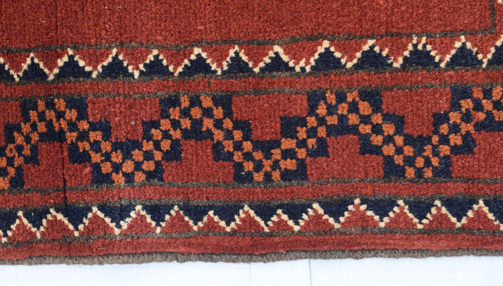 Vintage Afghan Baluch Rug - 4.11x3.5 ft - Rust Red Vintage Wool Kunduz Carpet - Bohemian Tribal Area Rug, Collectible Antique Piece 3x5