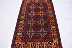 6x3 Handmade Afghan Sitara Naksha Rug - Red & Burgundy Wool Tribal Carpet - Vintage Bohemian Area Rug, Small Size Entryway Rug, 5.8x3.2 ft