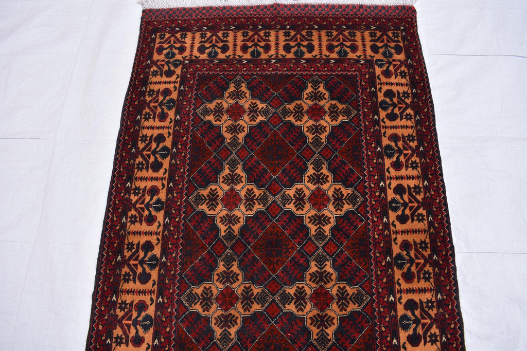 6x3 Handmade Afghan Sitara Naksha Rug - Red & Burgundy Wool Tribal Carpet - Vintage Bohemian Area Rug, Small Size Entryway Rug, 5.8x3.2 ft