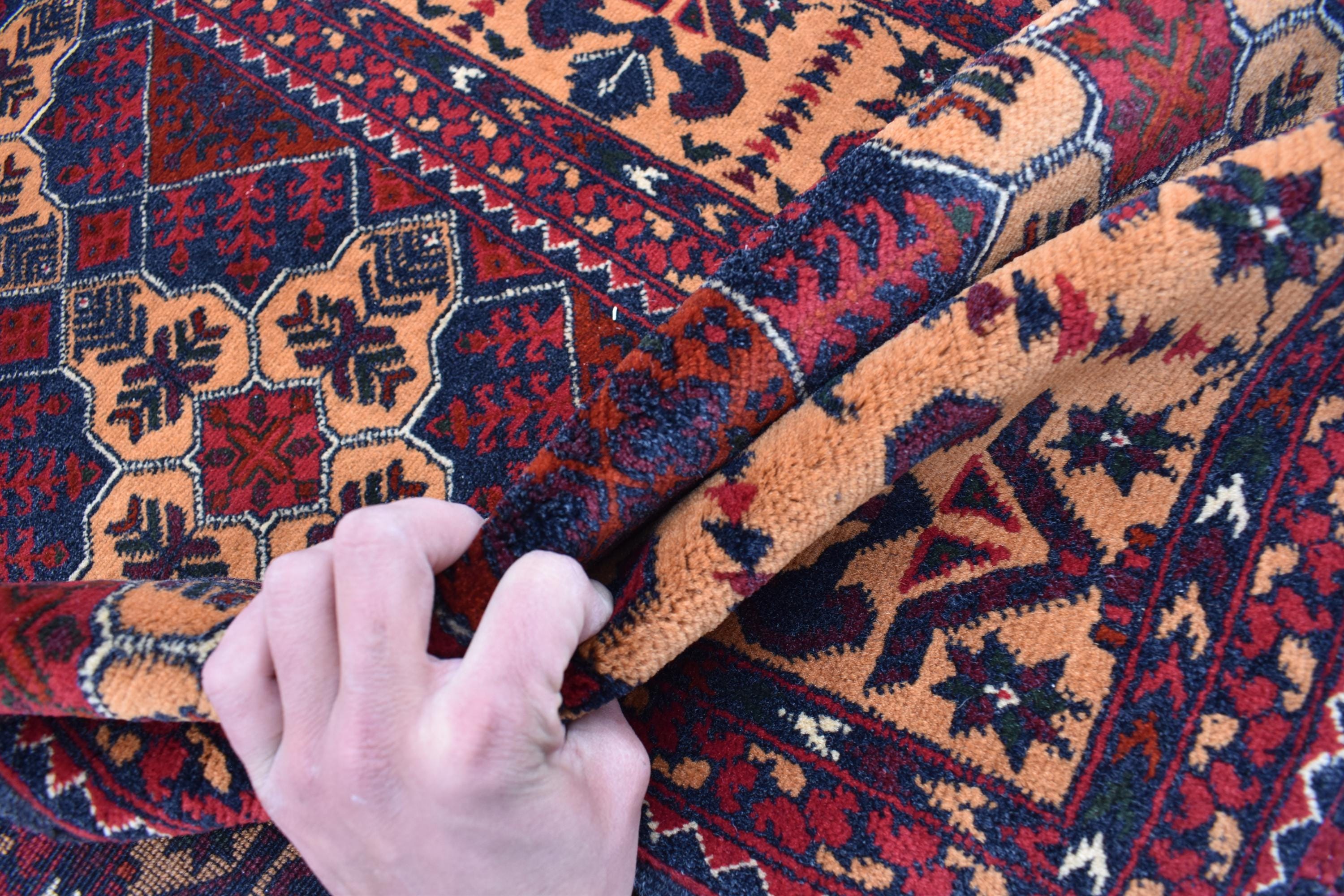 6x3 Handmade Afghan Sitara Naksha Rug - Red & Burgundy Wool Tribal Carpet - Vintage Bohemian Area Rug, Small Size Entryway Rug, 5.8x3.2 ft