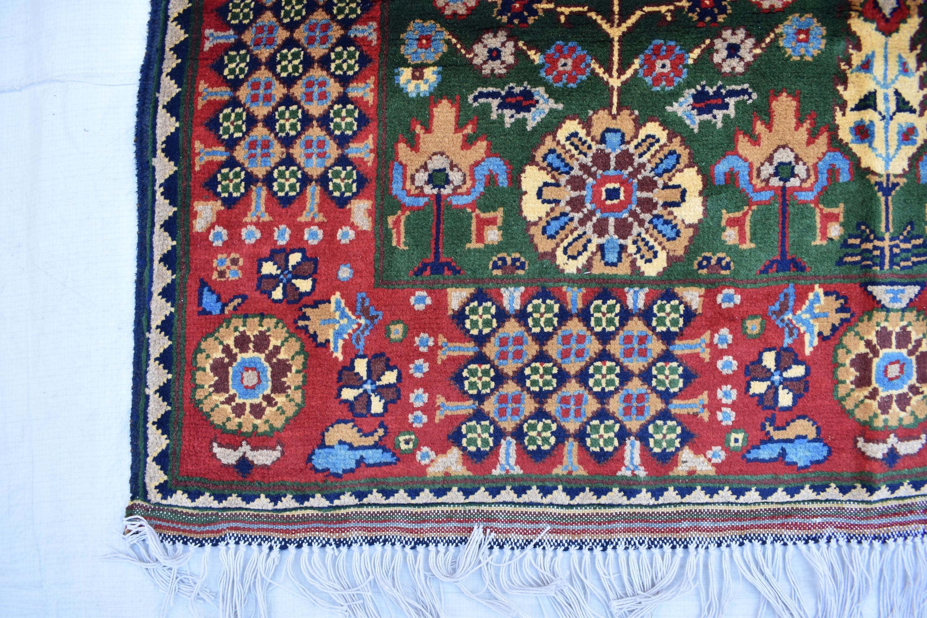 3x5 Olive Green and Red Afghan Gandum Naksha Rug-Hand-Knotted Wool Tribal Carpet, Bohemian Area Rug, Perfect for Bedroom, Office 5x3.3