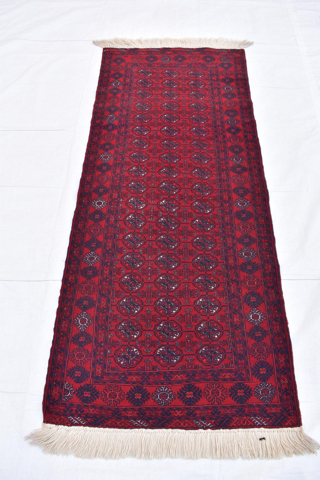 3x6 Vintage Afghan Mawrai Gul Runner- Handmade Red Wool Tribal Hallway Rug, Collectible Antique Rug, Entryway Rug, Kitchen Rug 2.8x6.1 ft