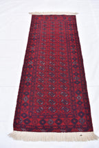 3x6 Vintage Afghan Mawrai Gul Runner- Handmade Red Wool Tribal Hallway Rug, Collectible Antique Rug, Entryway Rug, Kitchen Rug 2.8x6.1 ft