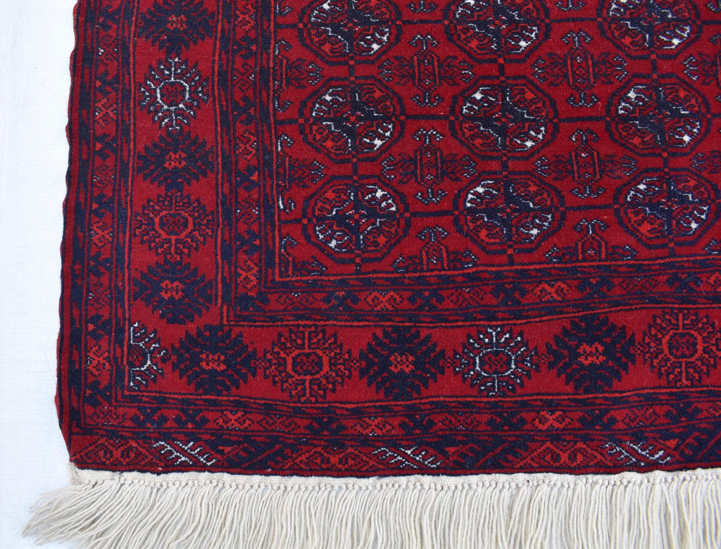 3x6 Vintage Afghan Mawrai Gul Runner- Handmade Red Wool Tribal Hallway Rug, Collectible Antique Rug, Entryway Rug, Kitchen Rug 2.8x6.1 ft