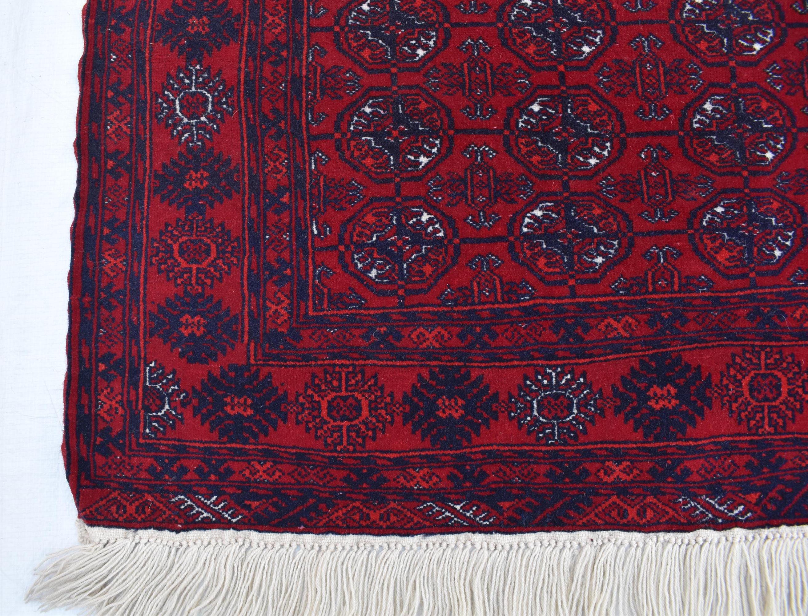 3x6 Vintage Afghan Mawrai Gul Runner- Handmade Red Wool Tribal Hallway Rug, Collectible Antique Rug, Entryway Rug, Kitchen Rug 2.8x6.1 ft
