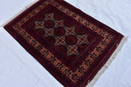 3x5 Handmade Afghan Sitara Naksha Rug - Red & Burgundy Wool Tribal Carpet - Vintage Bohemian Area Rug, Perfect for Bedroom, Office 5x3.5 ft