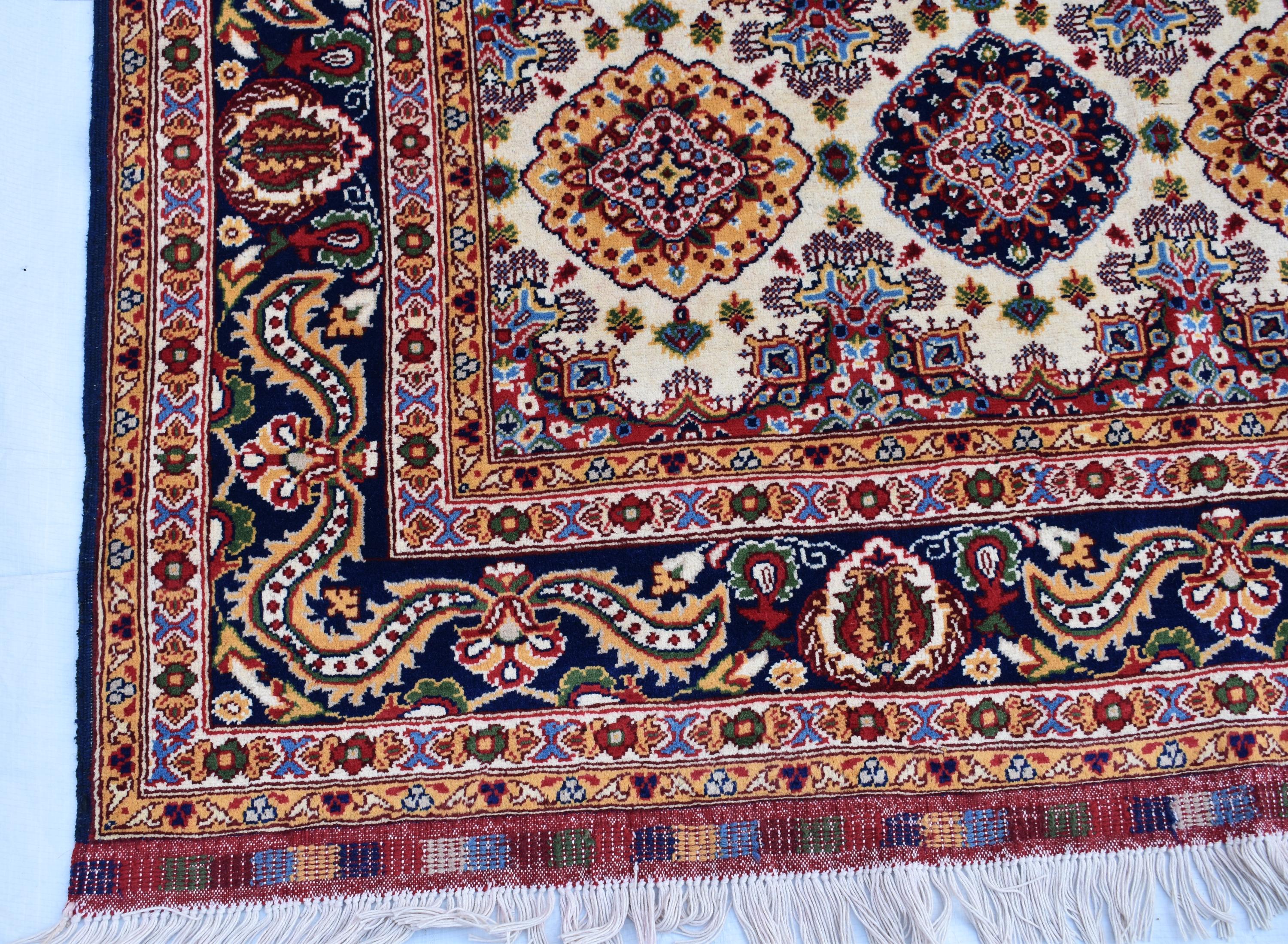 5x7 Handmade Abresham Afghan Rug–Cream Color, Traditional Geometric Design, Rug for Living Room, Bedroom, Dining Room, Boho Home Decor 5x7.3