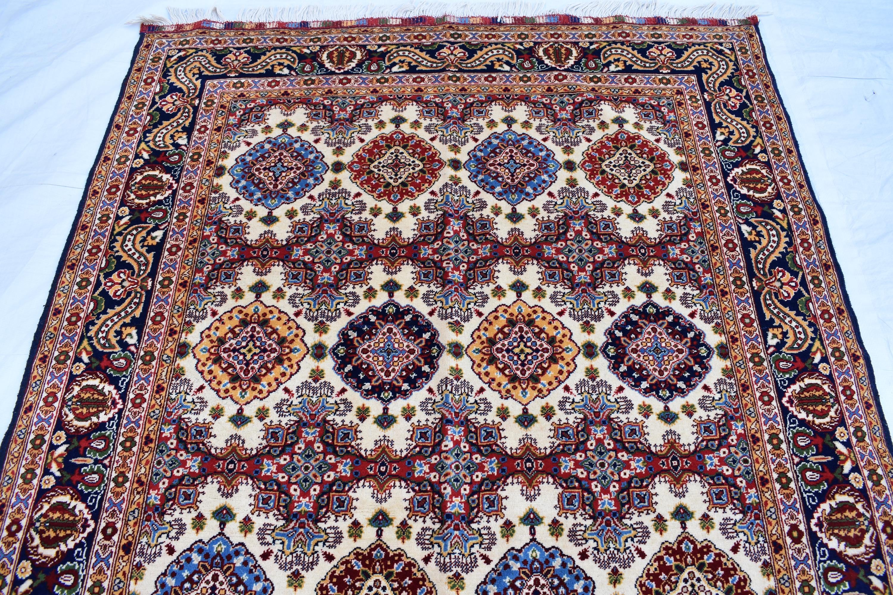 5x7 Handmade Abresham Afghan Rug–Cream Color, Traditional Geometric Design, Rug for Living Room, Bedroom, Dining Room, Boho Home Decor 5x7.3