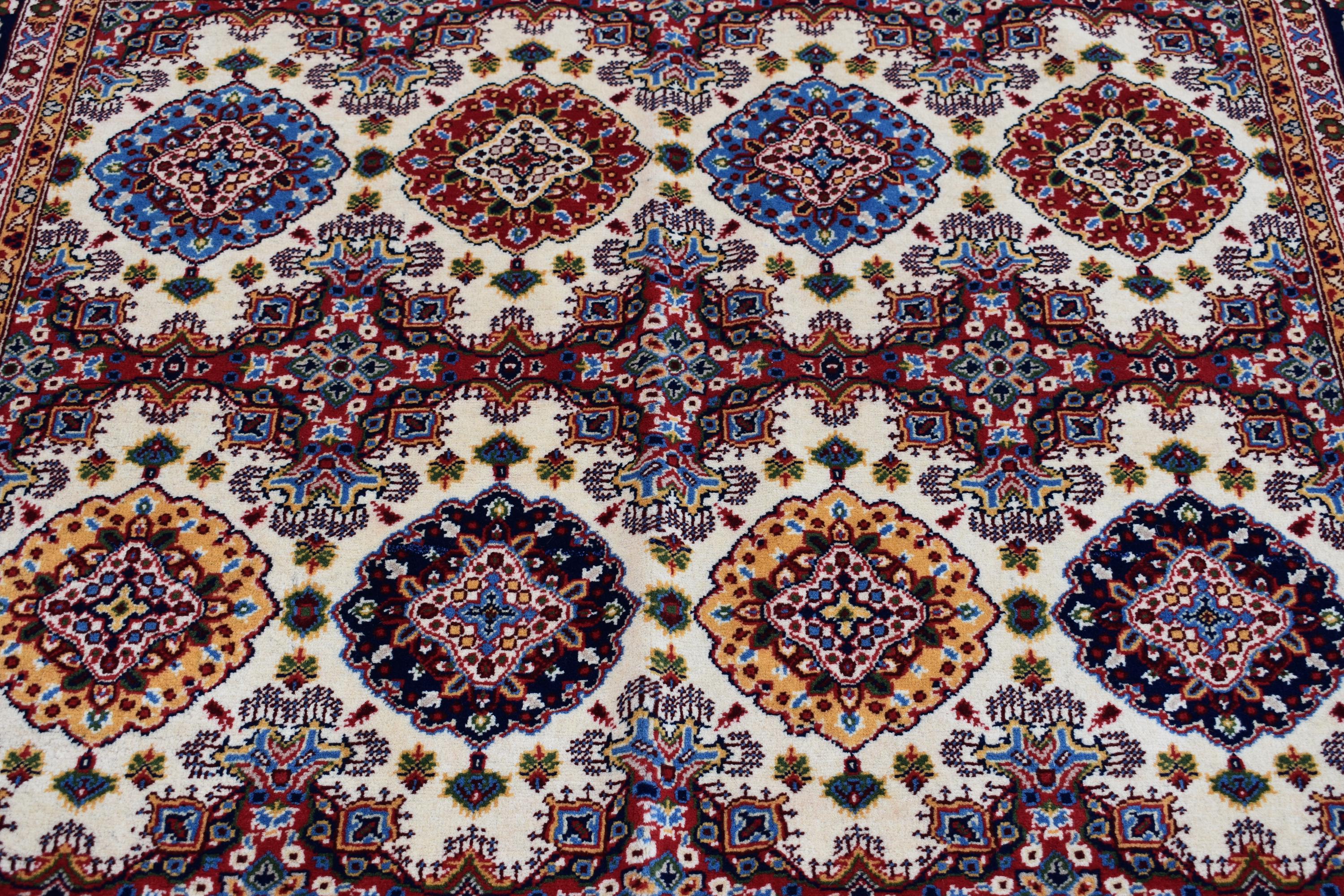 5x7 Handmade Abresham Afghan Rug–Cream Color, Traditional Geometric Design, Rug for Living Room, Bedroom, Dining Room, Boho Home Decor 5x7.3