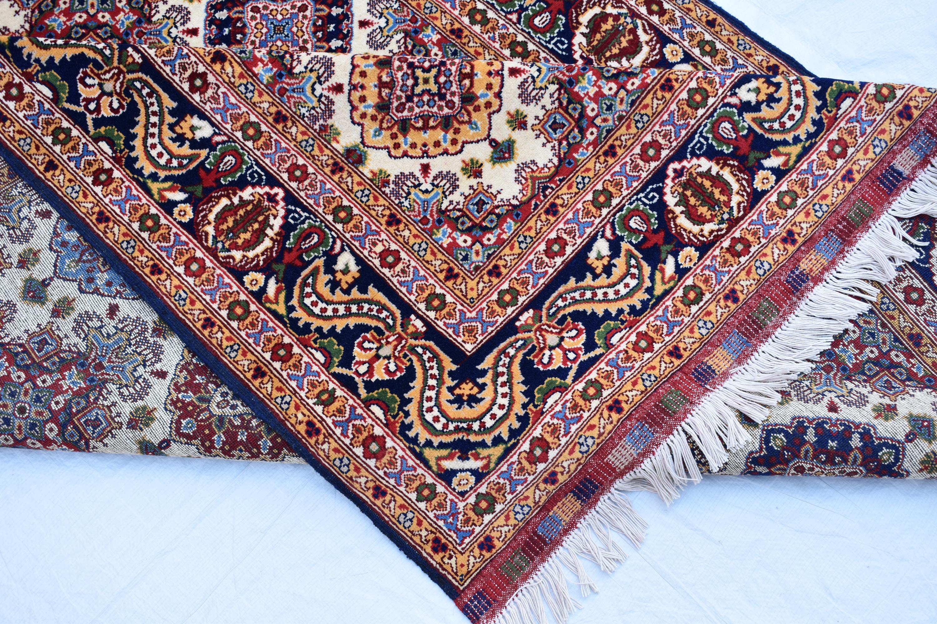 5x7 Handmade Abresham Afghan Rug–Cream Color, Traditional Geometric Design, Rug for Living Room, Bedroom, Dining Room, Boho Home Decor 5x7.3
