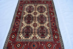 3x5 Medallion Pattern Handwoven Rug – Burgundy & Beige, Traditional Afghan Wool Carpet, Rug for Living Room, Bedrooms, Hallway Rug 3.4x5 ft
