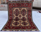 3x5 Medallion Pattern Handwoven Rug – Burgundy & Beige, Traditional Afghan Wool Carpet, Rug for Living Room, Bedrooms, Hallway Rug 3.4x5 ft