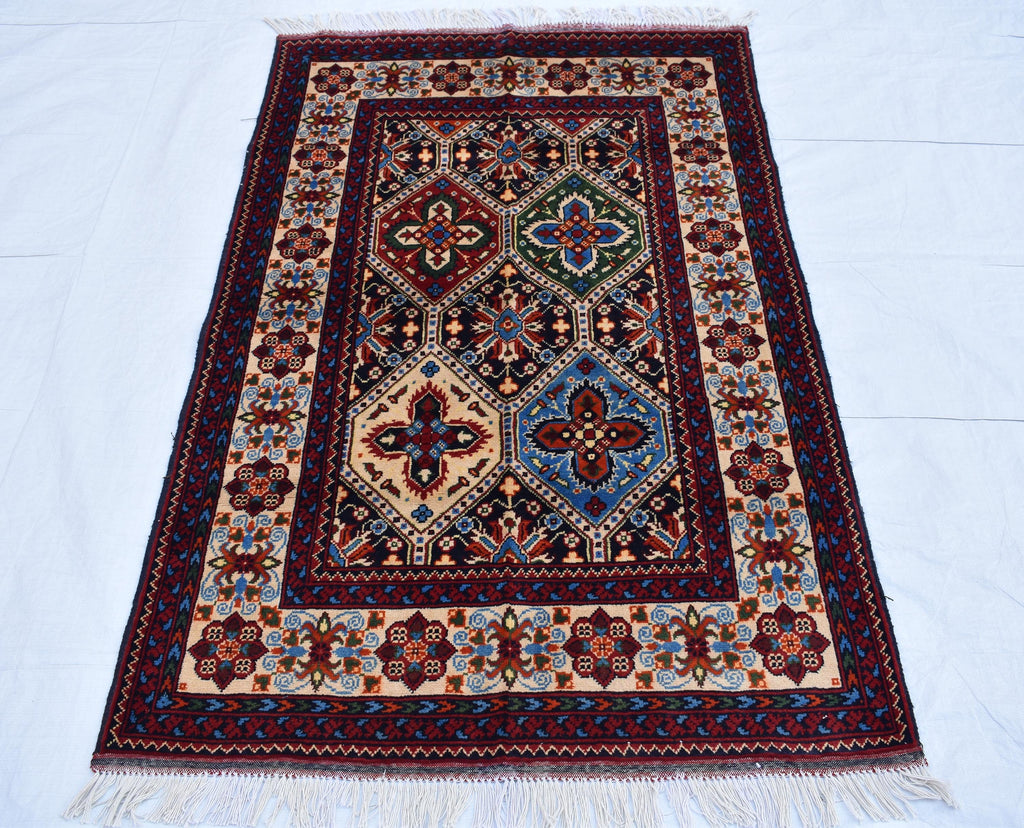 Handwoven Kashi Rug 3.3x5 ft – Traditional Afghan Wool Carpet, Small Area Rug, Persian Style Rug, Rug for Bedroom, Living Room, Hallway Rug
