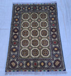 5x3 Handmade Ahal Gul Rug–Authentic Turkmen Tribal Carpet, Beige Wool Rug, Boho Home Decor, Unique Floor Covering 4.6x3.1 ft Bedroom Rug