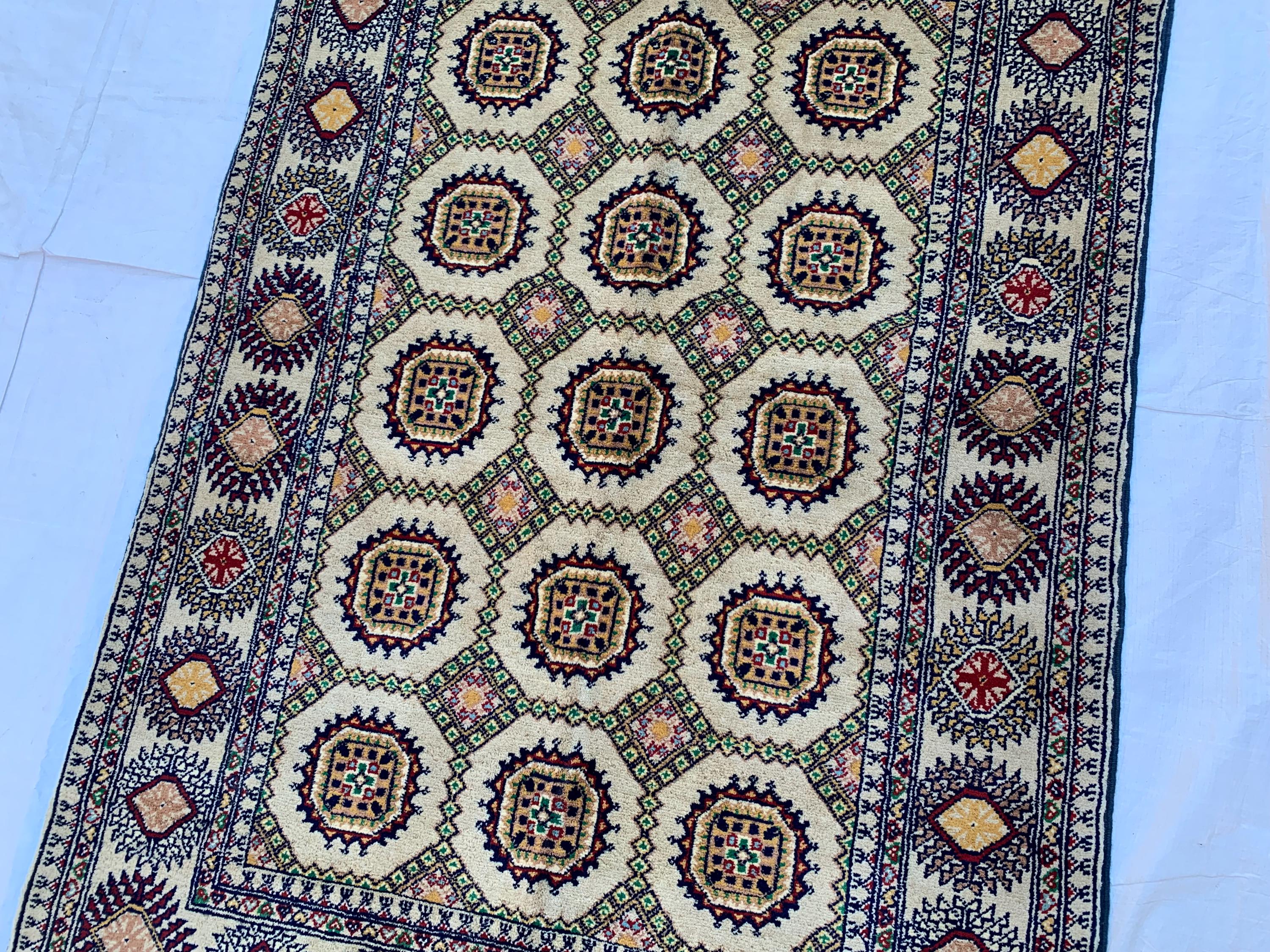 5x3 Handmade Ahal Gul Rug–Authentic Turkmen Tribal Carpet, Beige Wool Rug, Boho Home Decor, Unique Floor Covering 4.6x3.1 ft Bedroom Rug