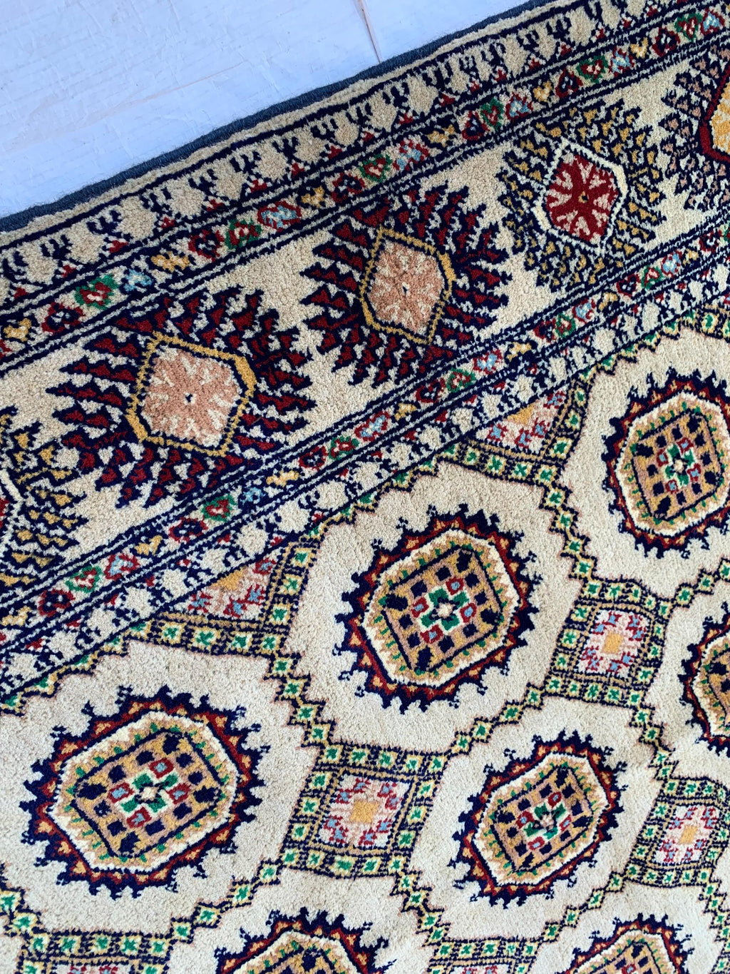 5x3 Handmade Ahal Gul Rug–Authentic Turkmen Tribal Carpet, Beige Wool Rug, Boho Home Decor, Unique Floor Covering 4.6x3.1 ft Bedroom Rug