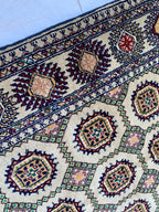 5x3 Handmade Ahal Gul Rug–Authentic Turkmen Tribal Carpet, Beige Wool Rug, Boho Home Decor, Unique Floor Covering 4.6x3.1 ft Bedroom Rug