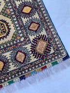 5x3 Handmade Ahal Gul Rug–Authentic Turkmen Tribal Carpet, Beige Wool Rug, Boho Home Decor, Unique Floor Covering 4.6x3.1 ft Bedroom Rug