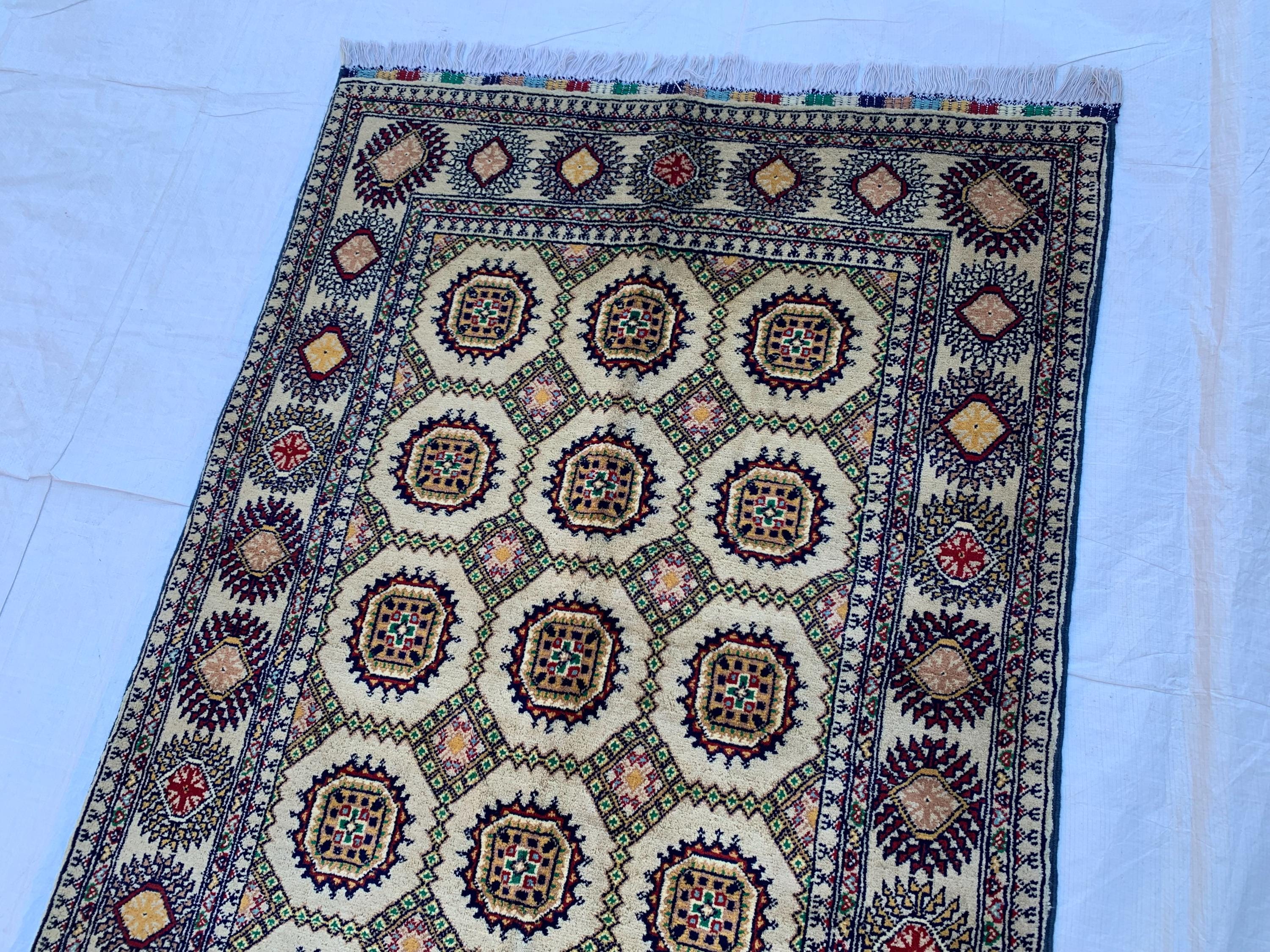 5x3 Handmade Ahal Gul Rug–Authentic Turkmen Tribal Carpet, Beige Wool Rug, Boho Home Decor, Unique Floor Covering 4.6x3.1 ft Bedroom Rug