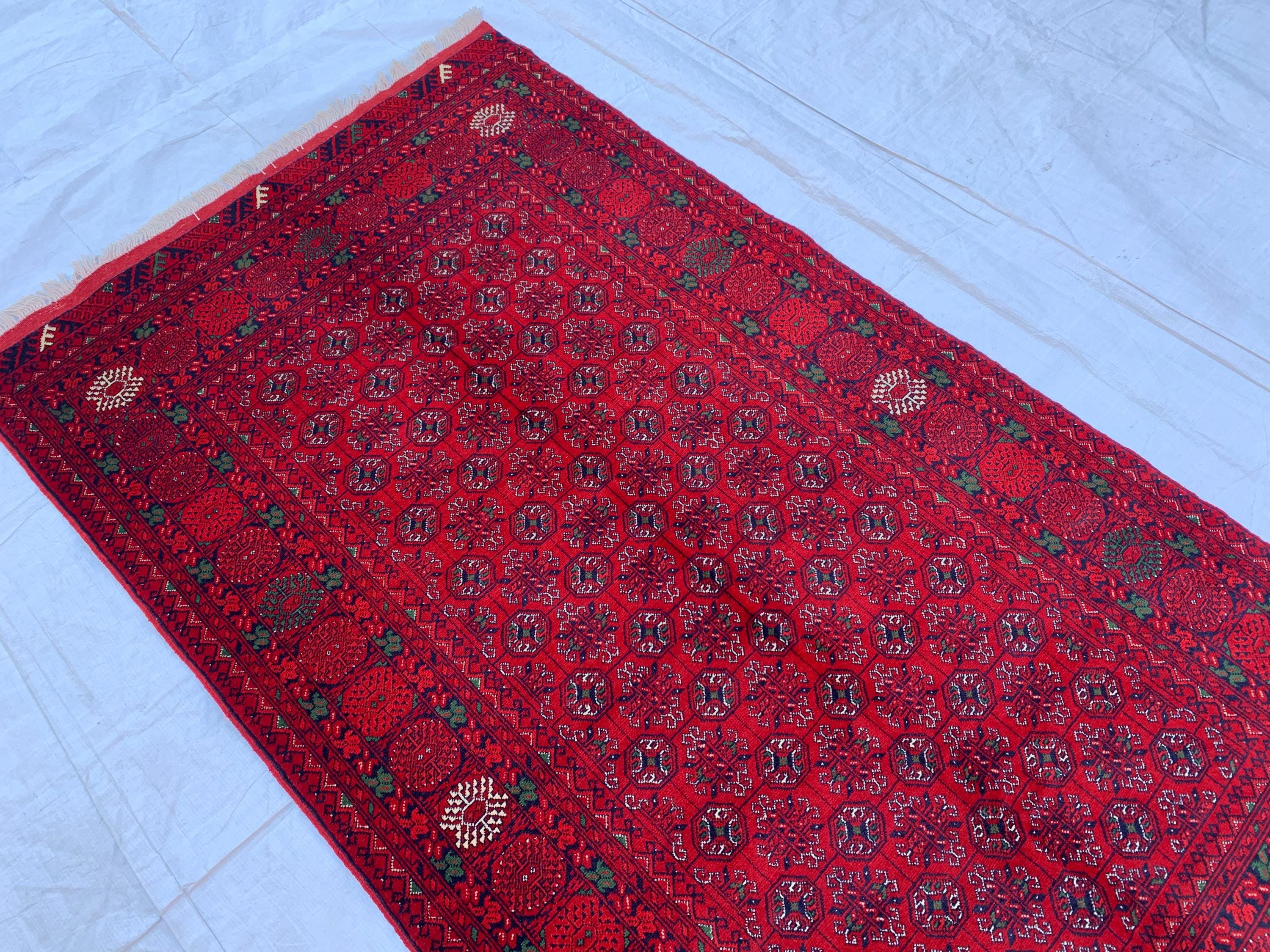 3x6 Mawrai Gul Rug, Red & Green Persian Area Rug, Traditional, Boho, Living Room, Bedroom, Afghan Carpet, Custom Home Decor 6.3x3.4 ft