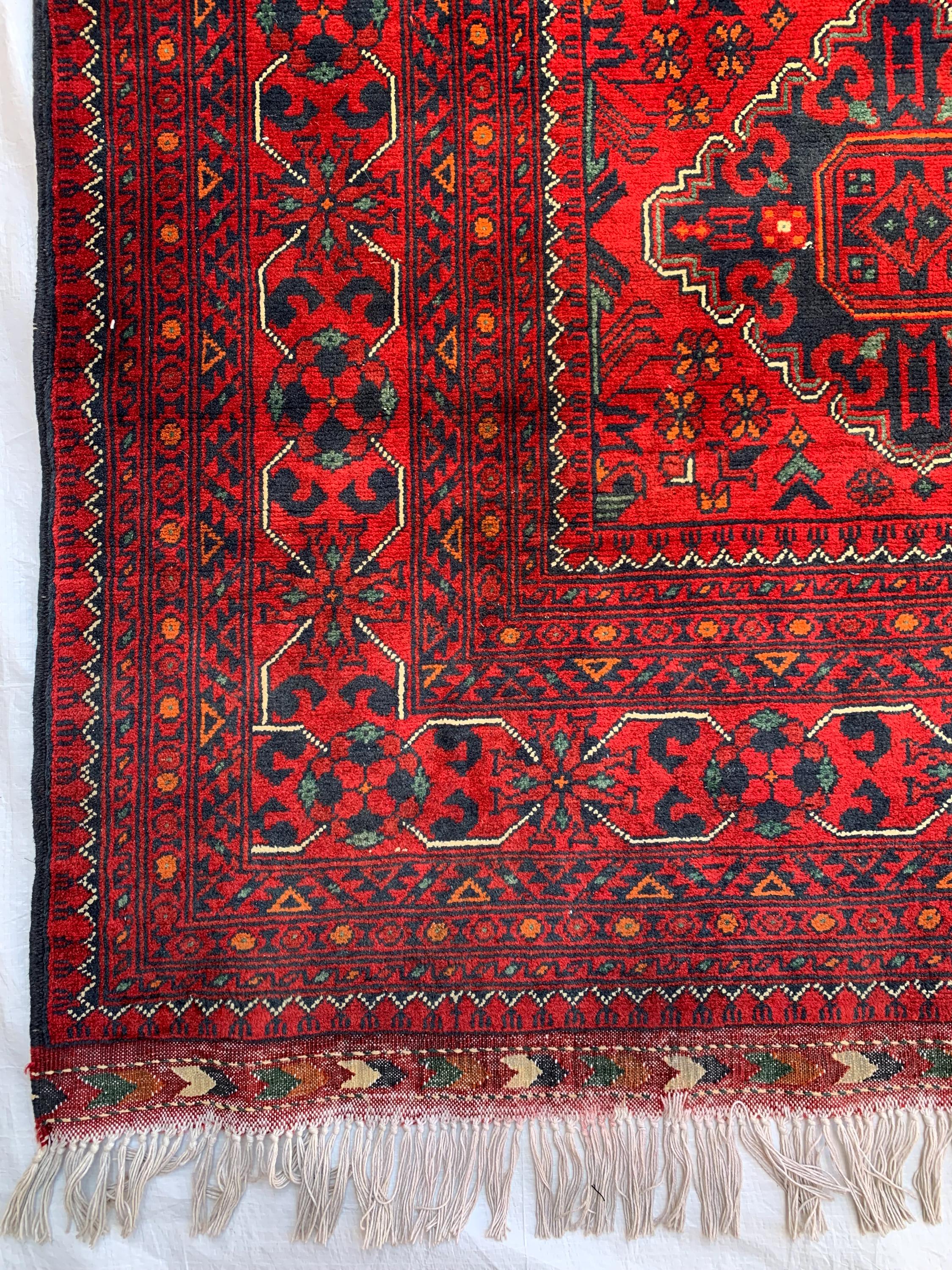 6x10 Handmade Khal Mohammadi Rug– Persian Tribal Carpet, Afghan Wool Rug, Traditional Red and Black Design, Boho Chic Floor Decor 9.8x6.5 ft
