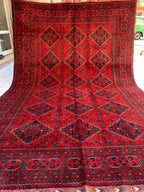 6x10 Handmade Khal Mohammadi Rug– Persian Tribal Carpet, Afghan Wool Rug, Traditional Red and Black Design, Boho Chic Floor Decor 9.8x6.5 ft