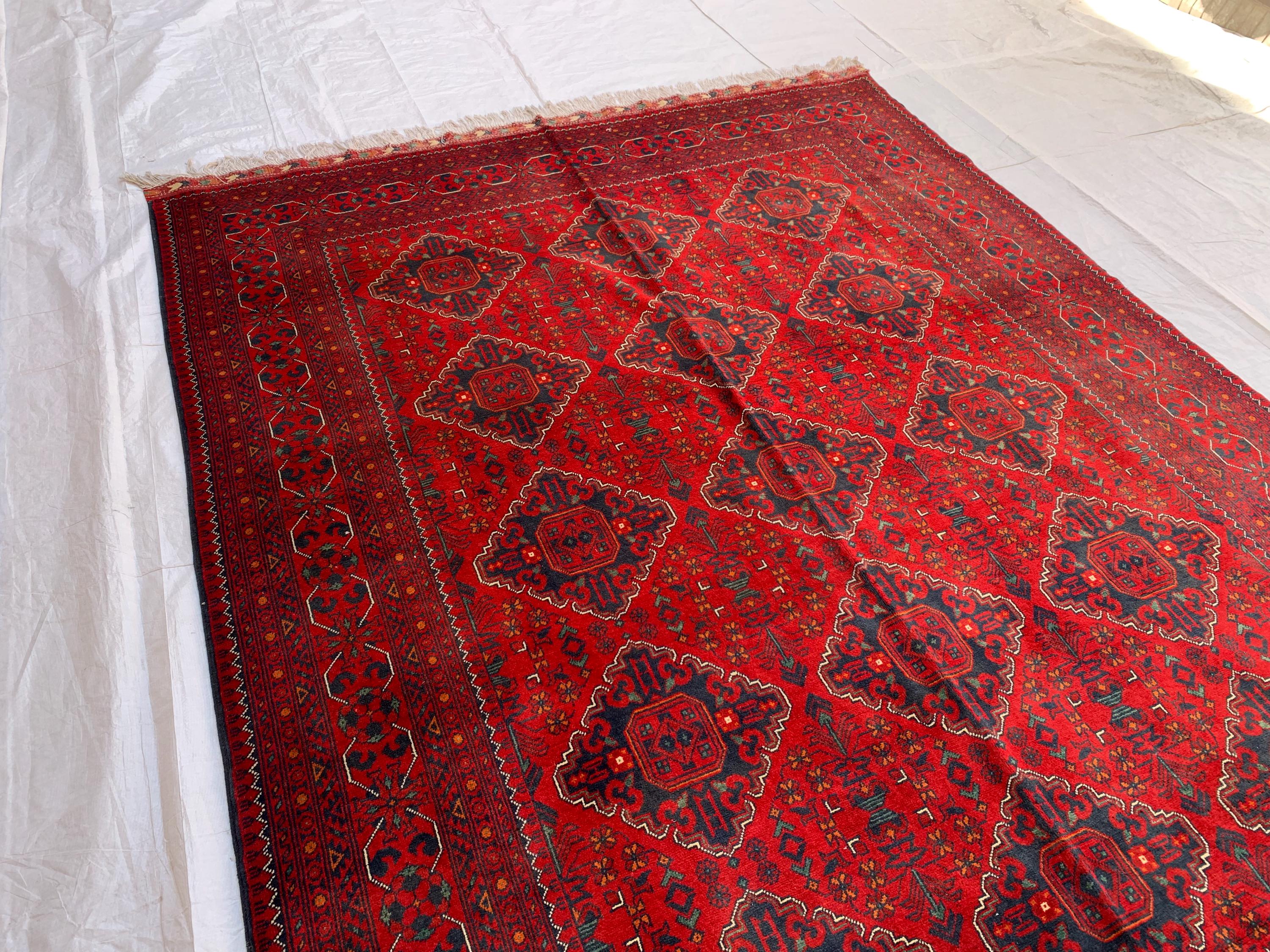 6x10 Handmade Khal Mohammadi Rug– Persian Tribal Carpet, Afghan Wool Rug, Traditional Red and Black Design, Boho Chic Floor Decor 9.8x6.5 ft