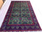 7x10 Green Khal Mohammadi Bukhara Rug– Afghan Tribal Carpet, Geometric Wool Rug, Rug for Living Room, Boho Chic Floor Decor 9.8x6.5 ft