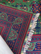 7x10 Green Khal Mohammadi Bukhara Rug– Afghan Tribal Carpet, Geometric Wool Rug, Rug for Living Room, Boho Chic Floor Decor 9.8x6.5 ft