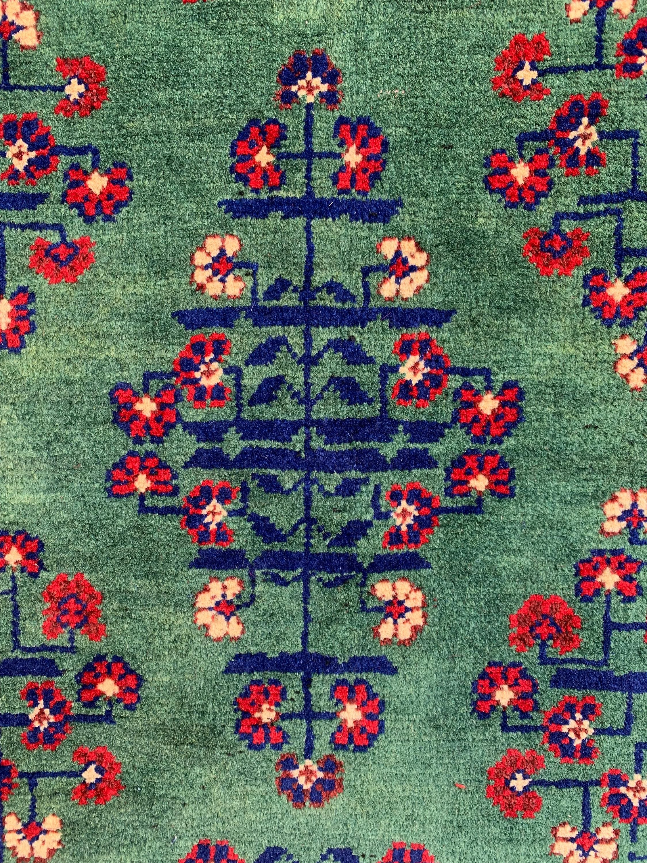 7x10 Green Khal Mohammadi Bukhara Rug– Afghan Tribal Carpet, Geometric Wool Rug, Rug for Living Room, Boho Chic Floor Decor 9.8x6.5 ft