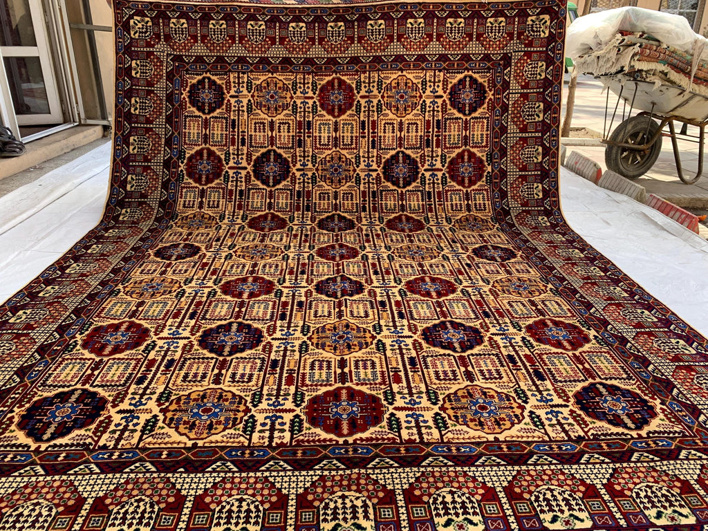 8x11 Authentic Gandum Naksha Afghan Rug, Handwoven, Traditional, Persian, Wool Carpet, Boho Home Decor, Large Area Rug 11.4x8.2 ft