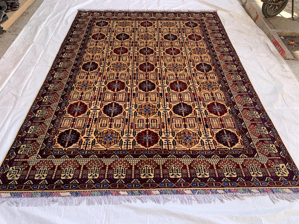 8x11 Authentic Gandum Naksha Afghan Rug, Handwoven, Traditional, Persian, Wool Carpet, Boho Home Decor, Large Area Rug 11.4x8.2 ft