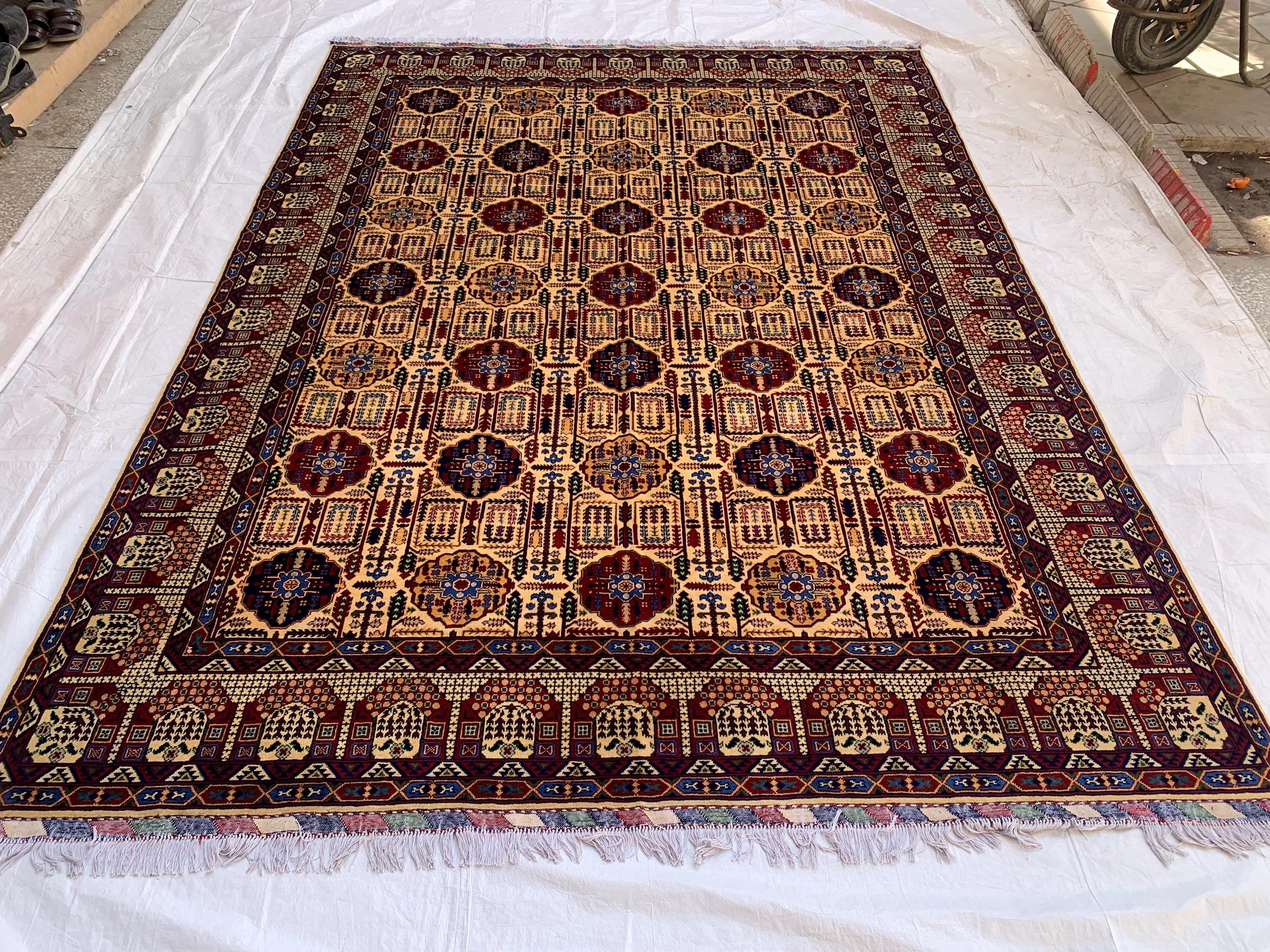 8x11 Authentic Gandum Naksha Afghan Rug, Handwoven, Traditional, Persian, Wool Carpet, Boho Home Decor, Large Area Rug 11.4x8.2 ft