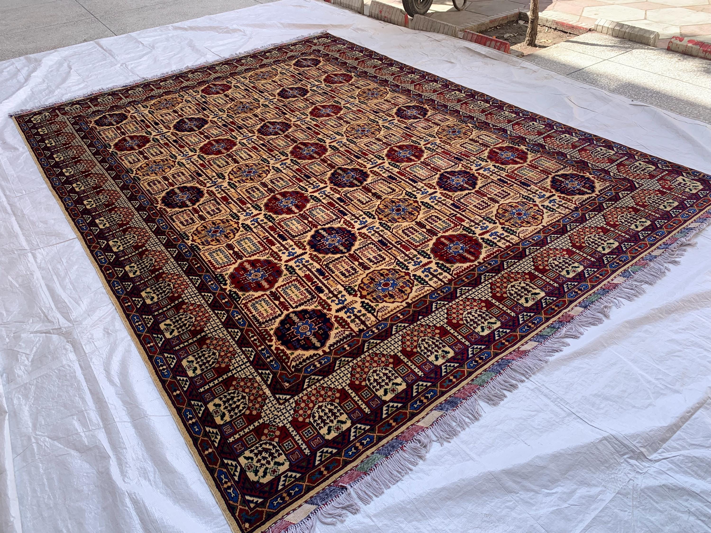 8x11 Authentic Gandum Naksha Afghan Rug, Handwoven, Traditional, Persian, Wool Carpet, Boho Home Decor, Large Area Rug 11.4x8.2 ft