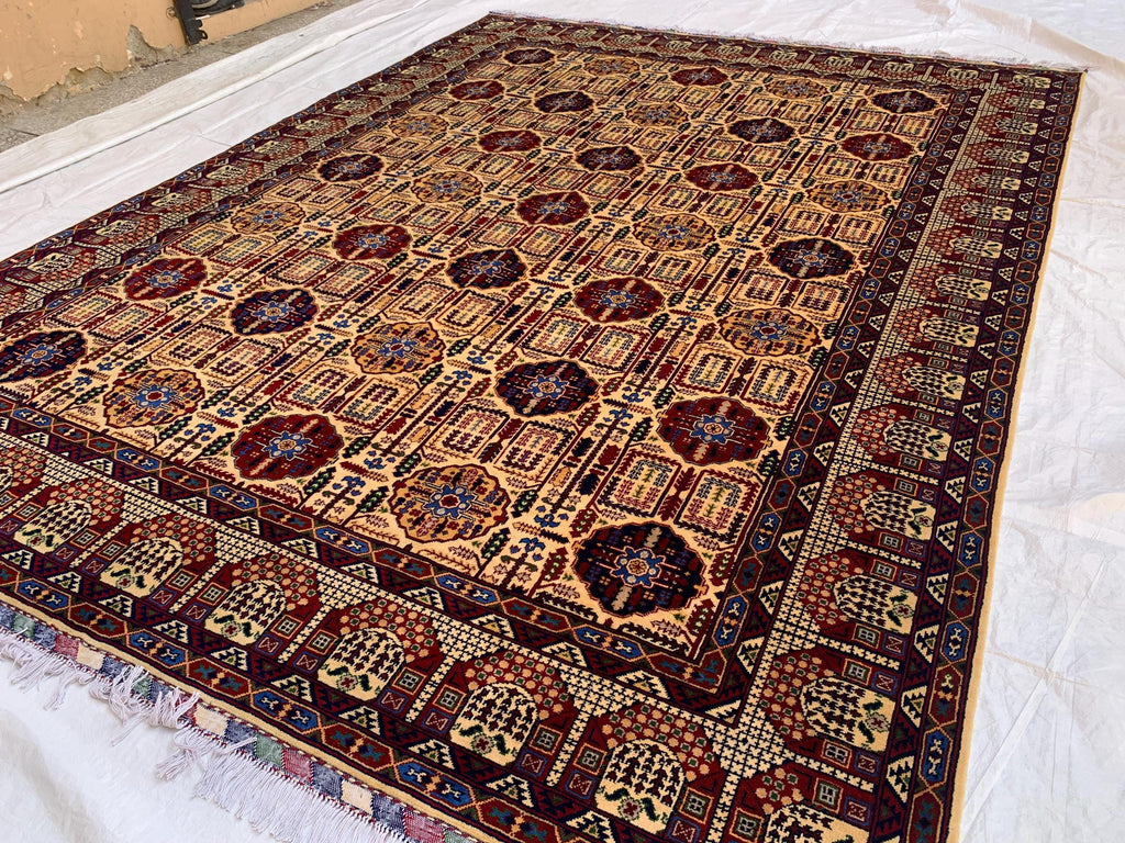 8x11 Authentic Gandum Naksha Afghan Rug, Handwoven, Traditional, Persian, Wool Carpet, Boho Home Decor, Large Area Rug 11.4x8.2 ft