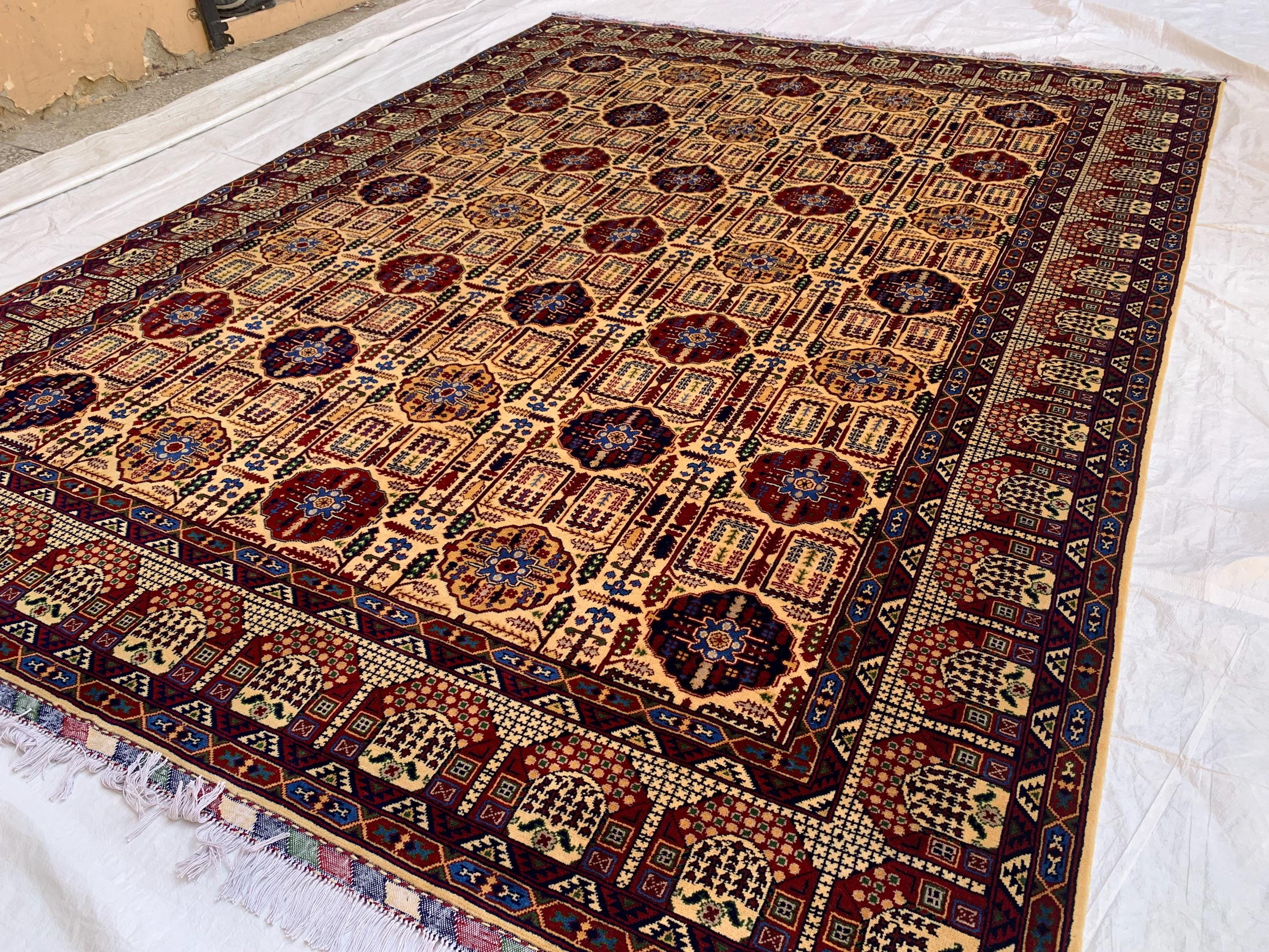 8x11 Authentic Gandum Naksha Afghan Rug, Handwoven, Traditional, Persian, Wool Carpet, Boho Home Decor, Large Area Rug 11.4x8.2 ft