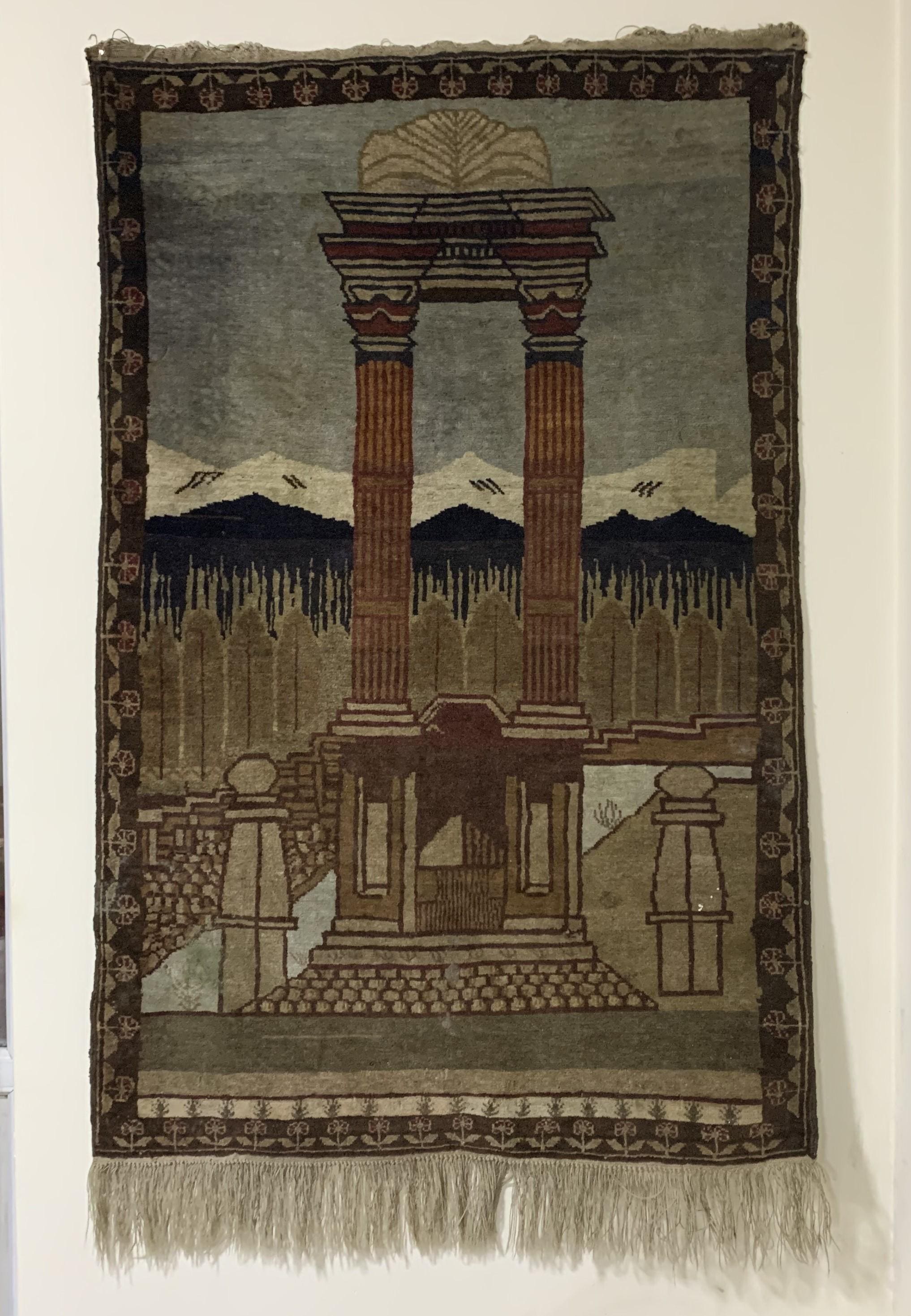 Afghan Antique Rug 4.7x2.10 ft – Handwoven Wool Carpet Inspired by Taq-e Zafar Monument, Vintage Tribal Decor, Collectible Piece, Wall Decor