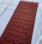Vintage Khal Mohammadi Runner Rug–3x11ft Tribal Afghan Wool Hallway Carpet–Red Boho Long Rug–Handwoven Oriental Runner, collector tribal rug