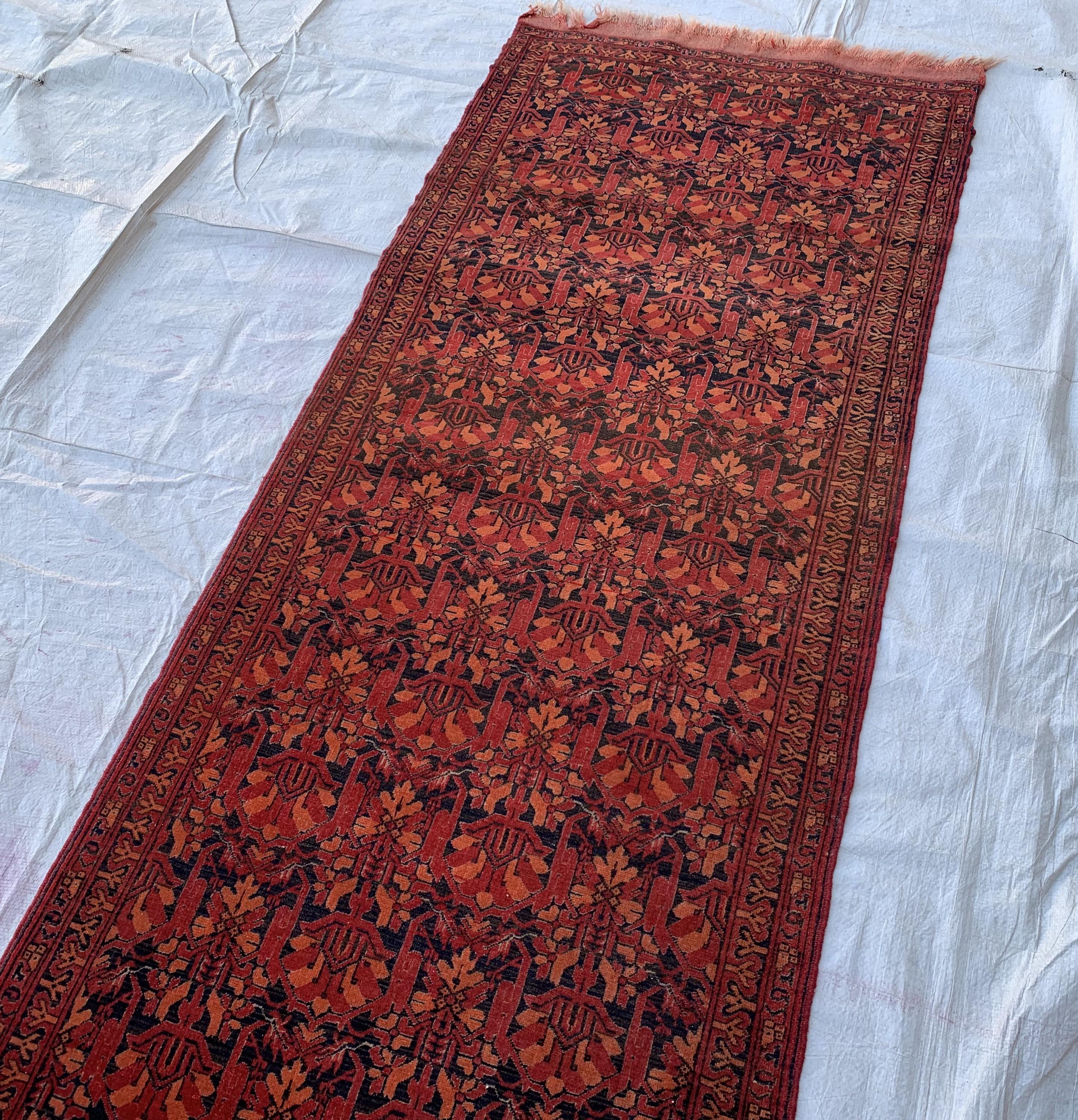 Vintage Khal Mohammadi Runner Rug–3x11ft Tribal Afghan Wool Hallway Carpet–Red Boho Long Rug–Handwoven Oriental Runner, collector tribal rug