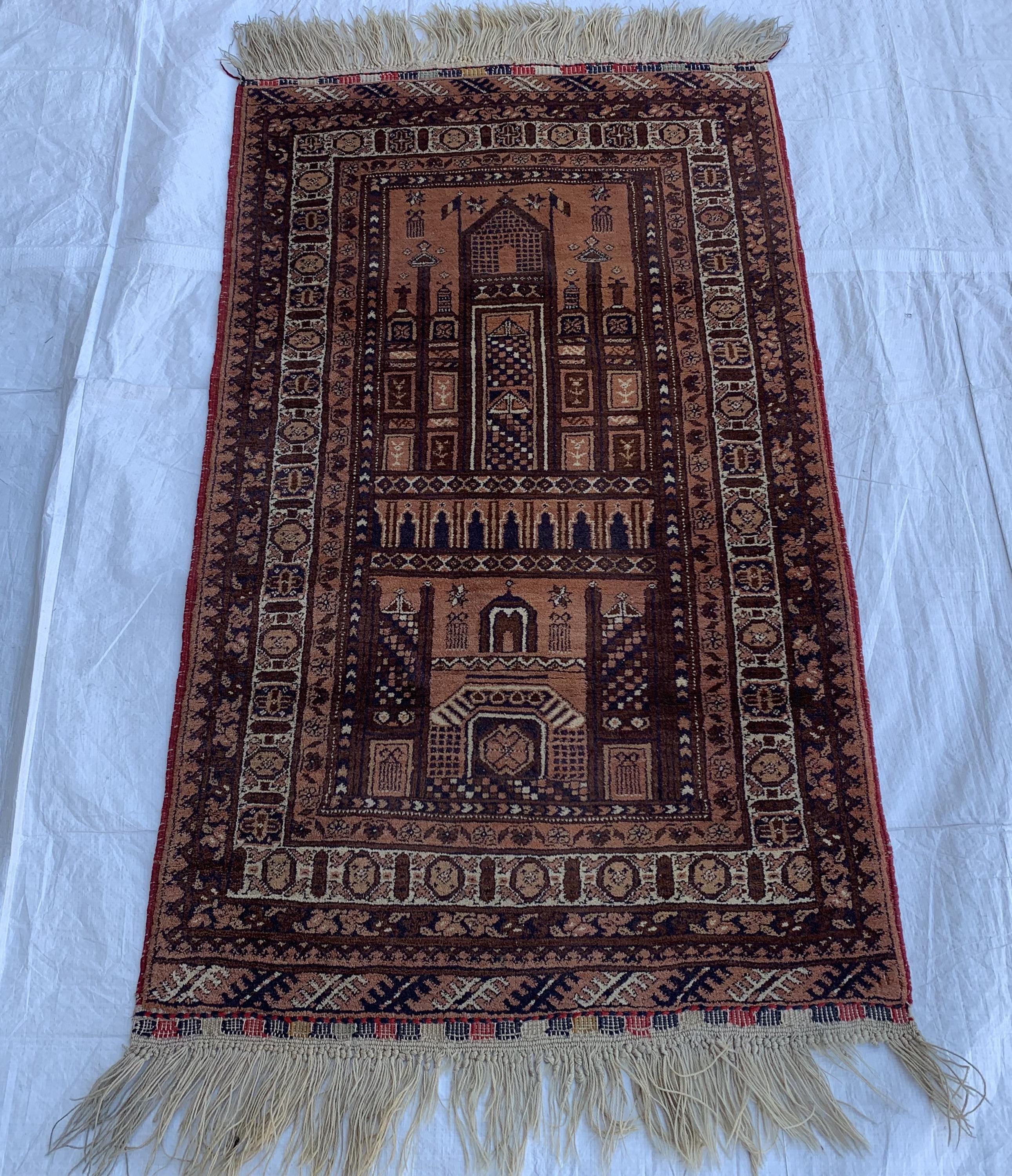 40-Year-Old Vintage Prayer Mat – 4.3x2.5 ft – Handmade Wool Rug, Islamic Prayer Carpet, Antique Afghan Sajjadah, Collectible Tribal Decor