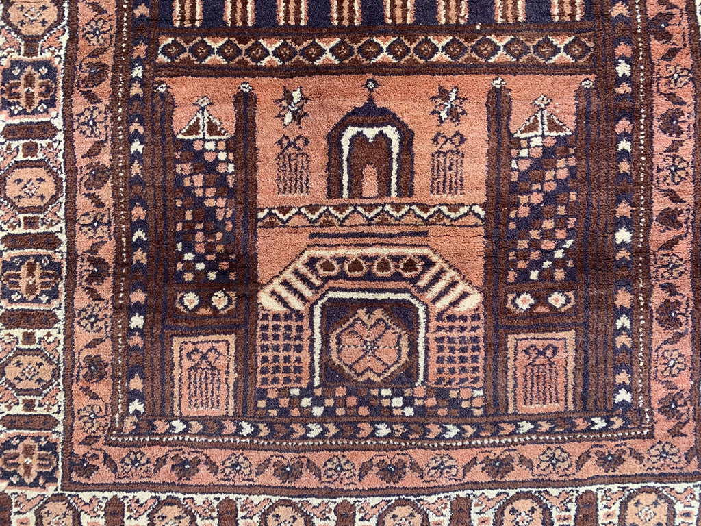 40-Year-Old Vintage Prayer Mat – 4.3x2.5 ft – Handmade Wool Rug, Islamic Prayer Carpet, Antique Afghan Sajjadah, Collectible Tribal Decor