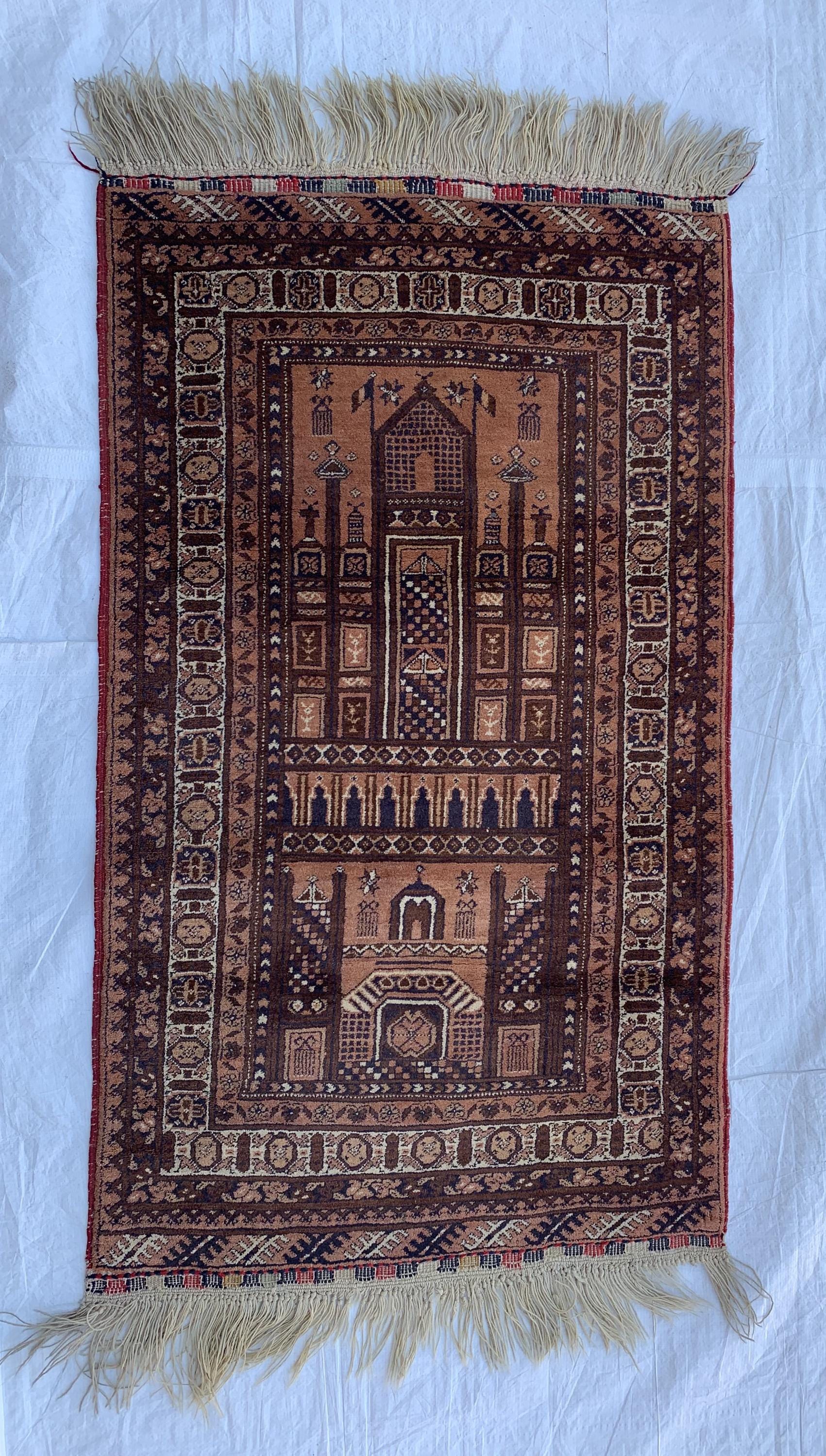 40-Year-Old Vintage Prayer Mat – 4.3x2.5 ft – Handmade Wool Rug, Islamic Prayer Carpet, Antique Afghan Sajjadah, Collectible Tribal Decor