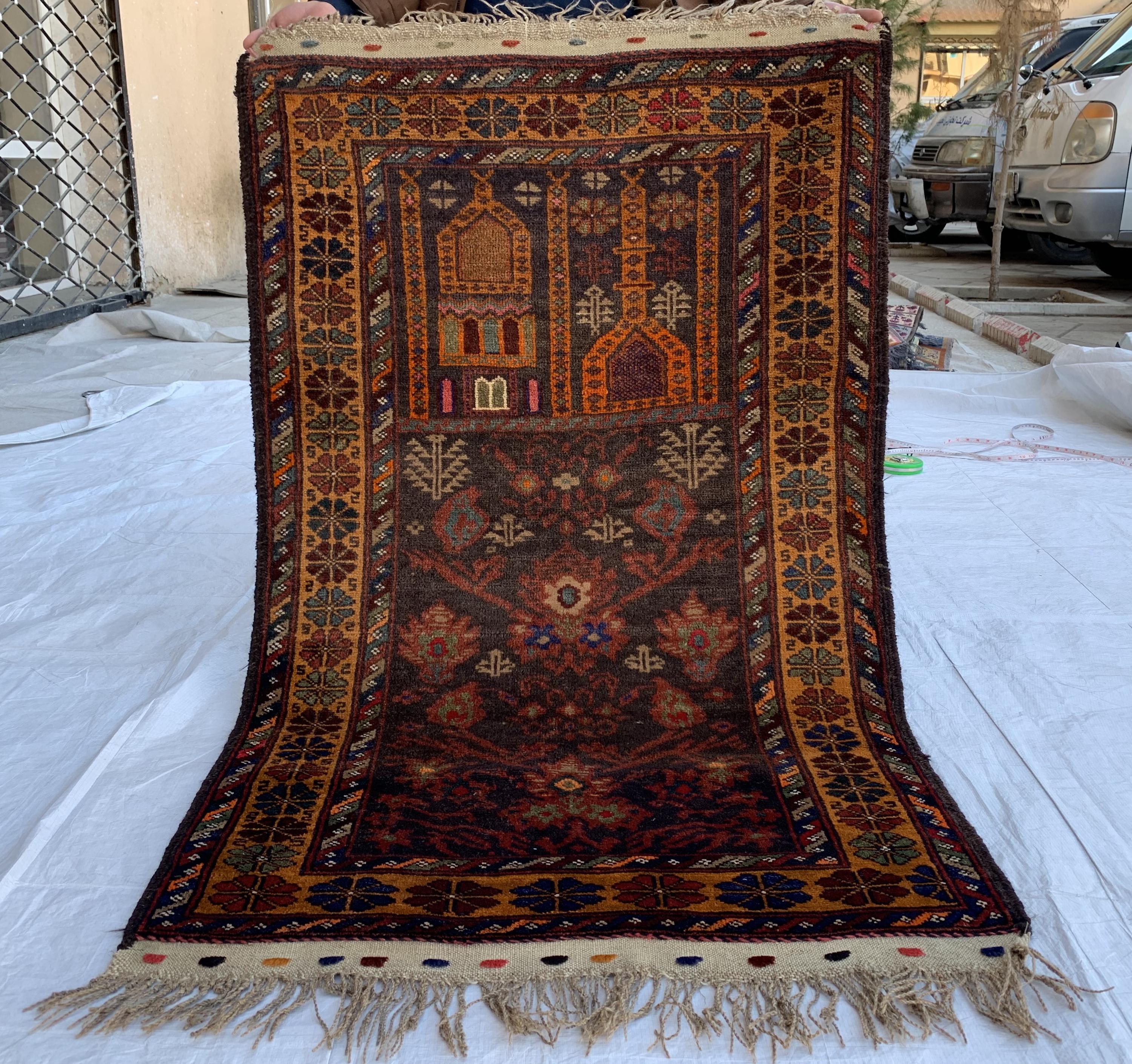 Vintage Prayer Mat – 4.8x2.9 ft – Handmade Wool Rug, Islamic Prayer Carpet, Antique Afghan Sajjadah, Collectible Tribal Decor