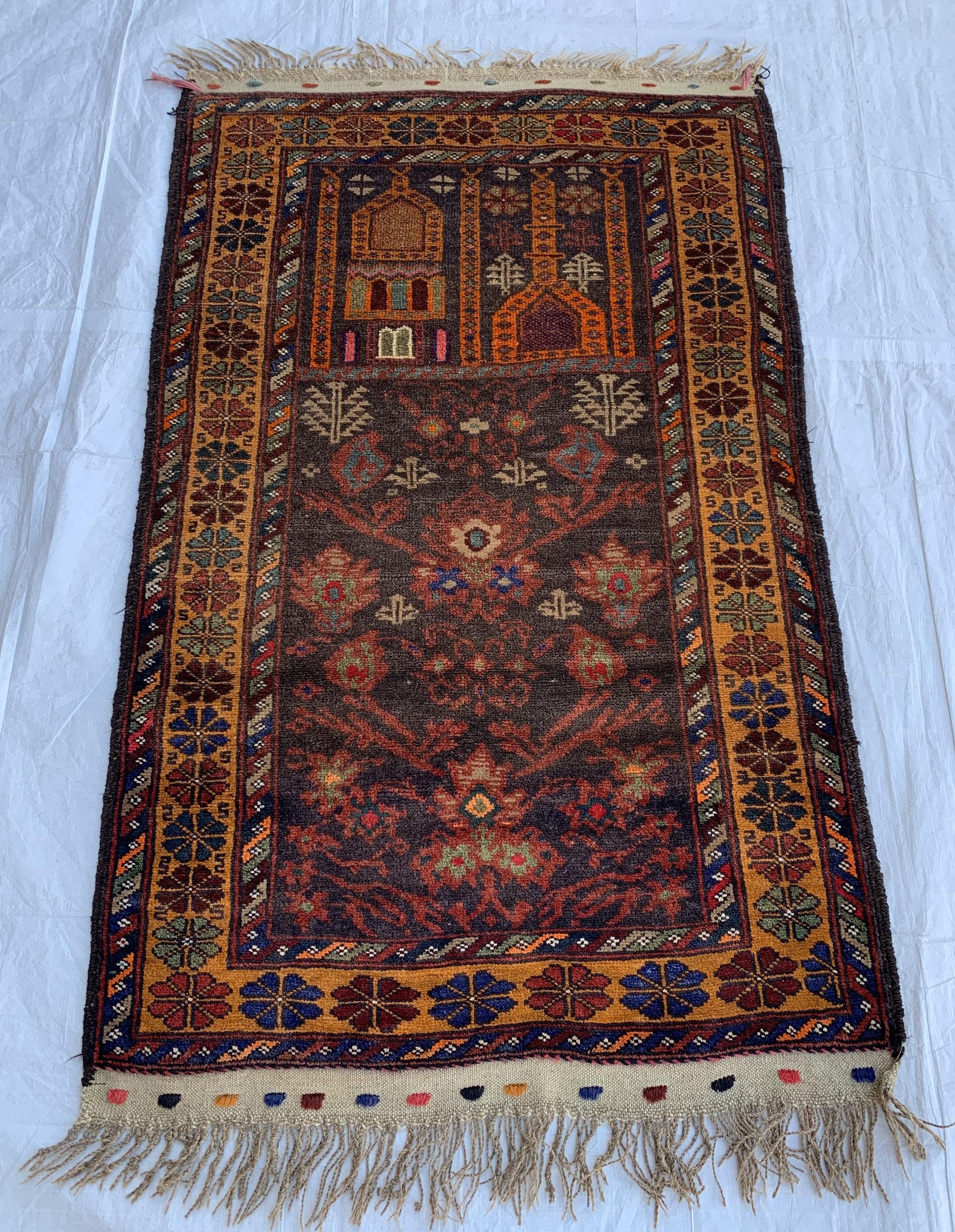 Vintage Prayer Mat – 4.8x2.9 ft – Handmade Wool Rug, Islamic Prayer Carpet, Antique Afghan Sajjadah, Collectible Tribal Decor