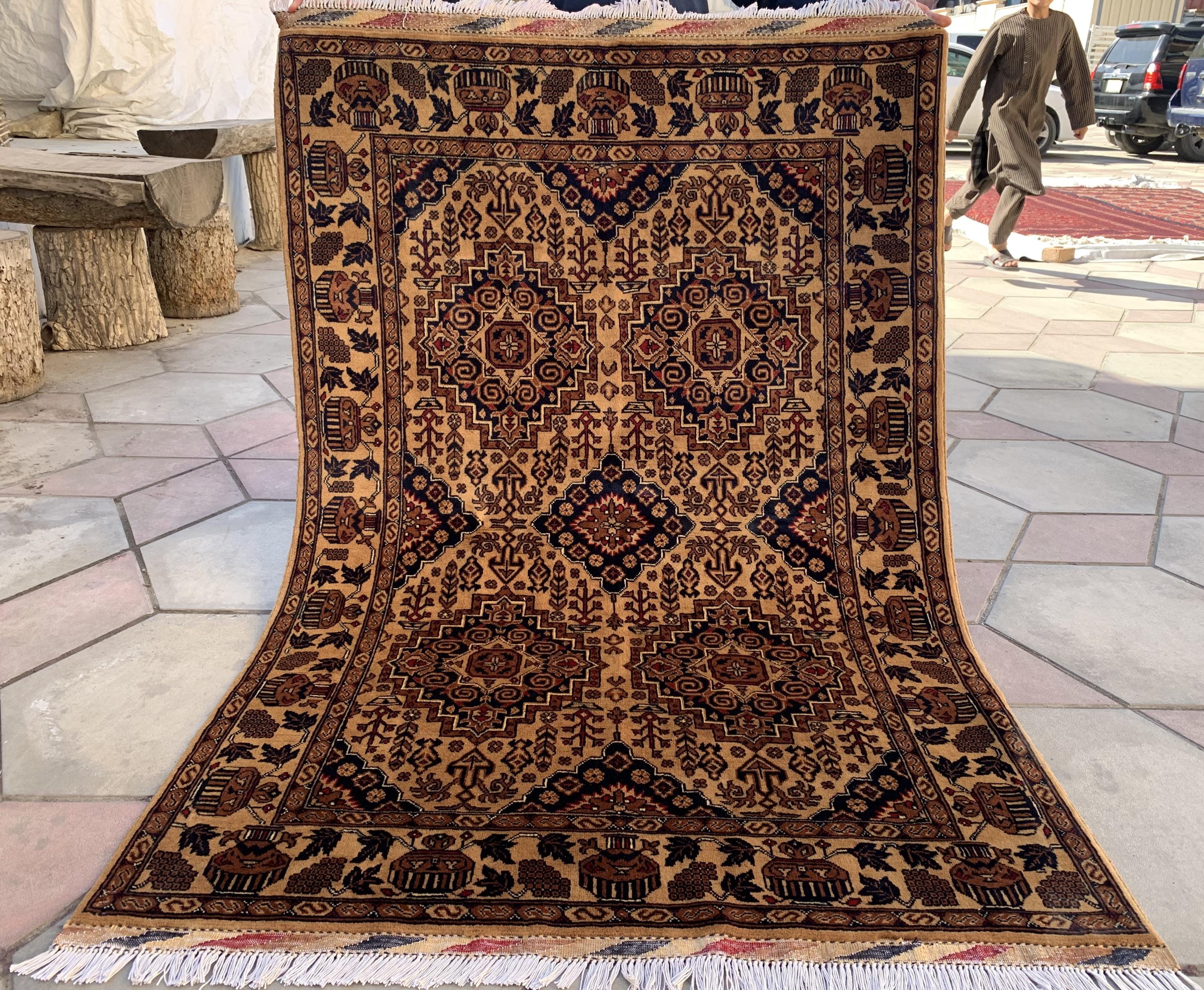 4×6 Bronze Beljik Naksha Handwoven Rug–Traditional Wool Carpet, Oriental Tribal Area Rug, Afghan Decorative Rug, Rug For bedroom 6.2×4.1 ft