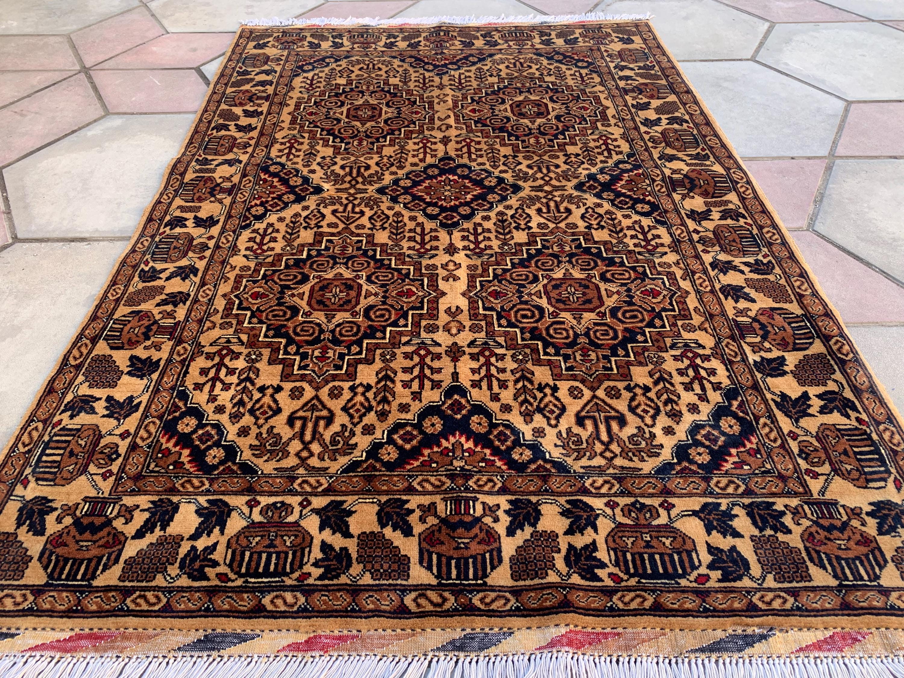 4×6 Bronze Beljik Naksha Handwoven Rug–Traditional Wool Carpet, Oriental Tribal Area Rug, Afghan Decorative Rug, Rug For bedroom 6.2×4.1 ft
