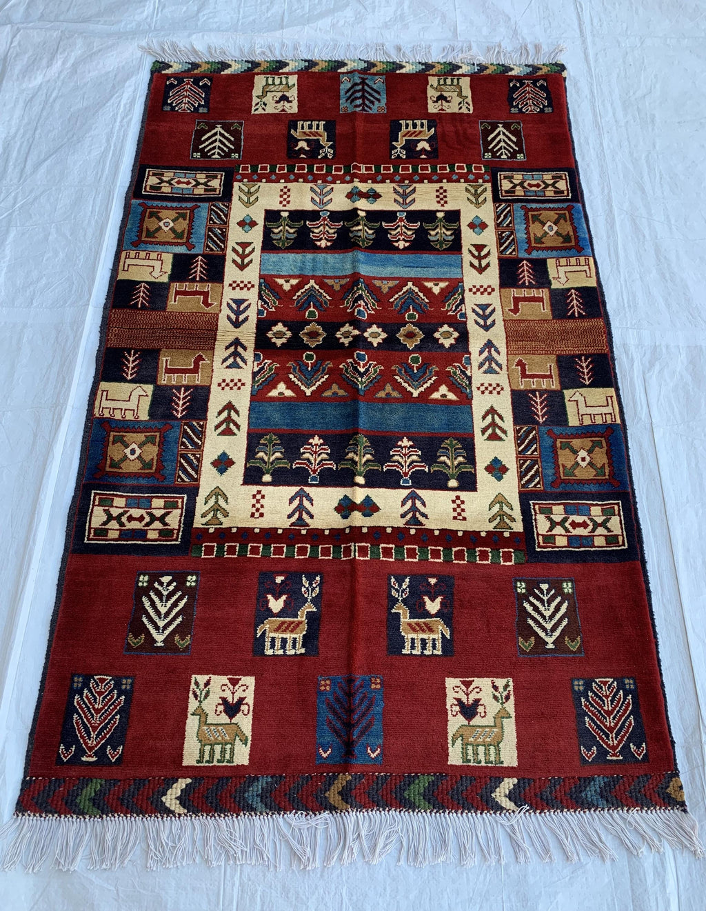 Handmade Oriental Rug – 5.5x3.3 ft–Floral Wool Carpet, Traditional Persian-Style Area Rug, Elegant Boho Decor, Living Room Rug, Bedroom Rug