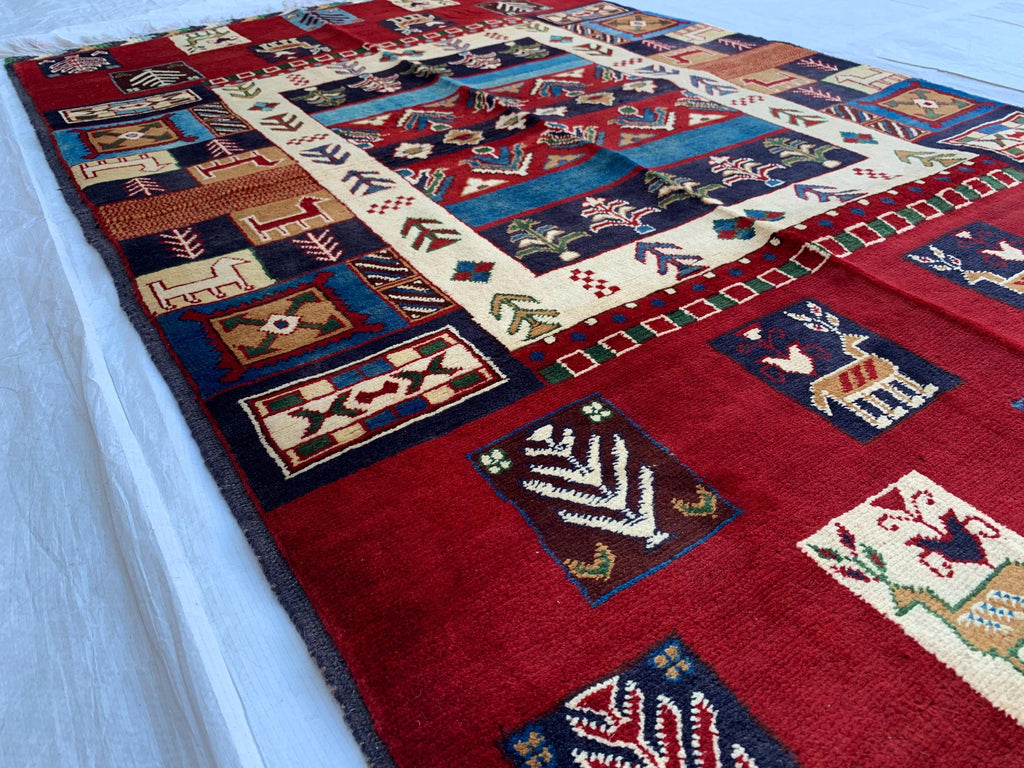 Handmade Oriental Rug – 5.5x3.3 ft–Floral Wool Carpet, Traditional Persian-Style Area Rug, Elegant Boho Decor, Living Room Rug, Bedroom Rug