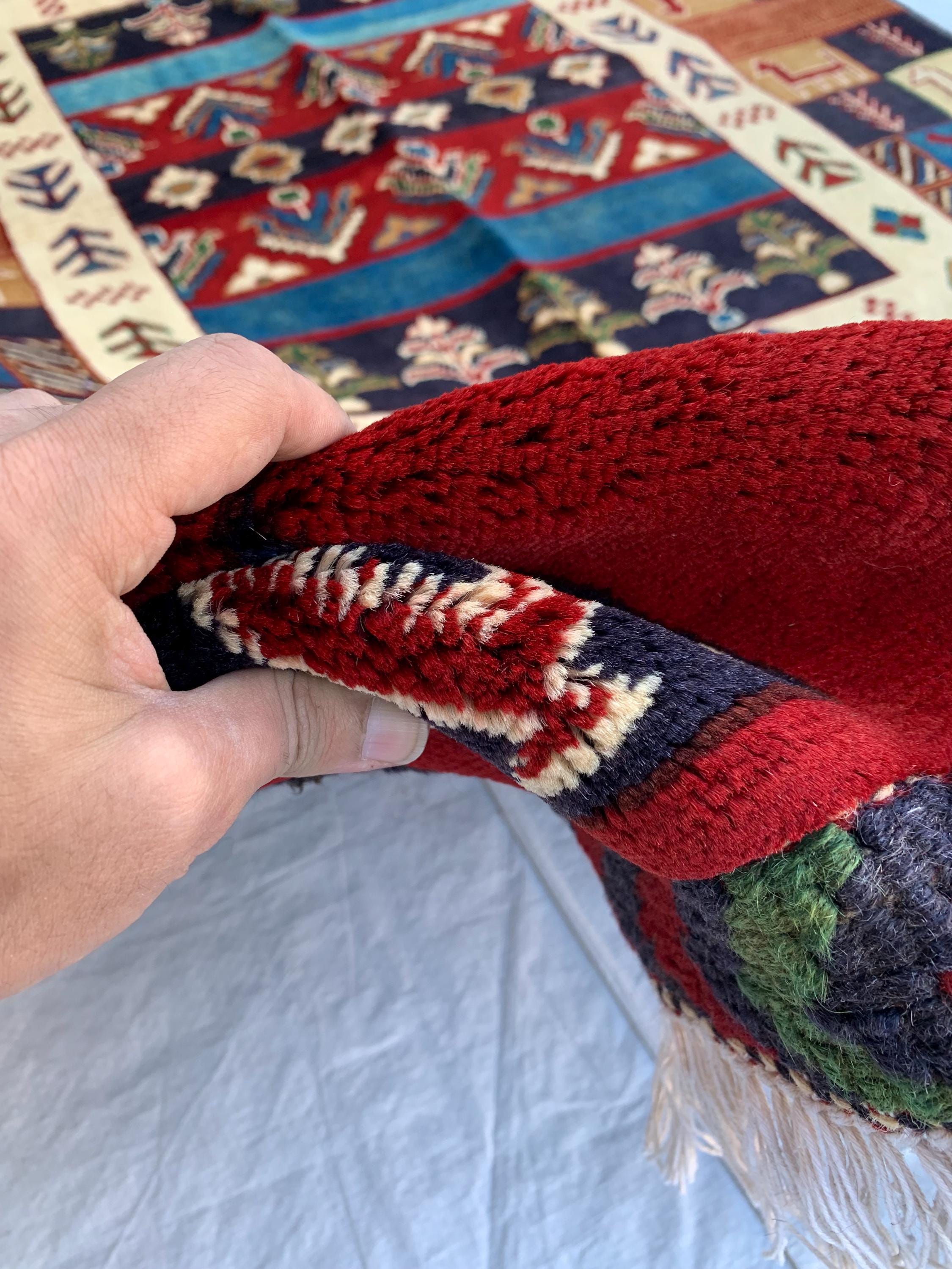 Handmade Oriental Rug – 5.5x3.3 ft–Floral Wool Carpet, Traditional Persian-Style Area Rug, Elegant Boho Decor, Living Room Rug, Bedroom Rug
