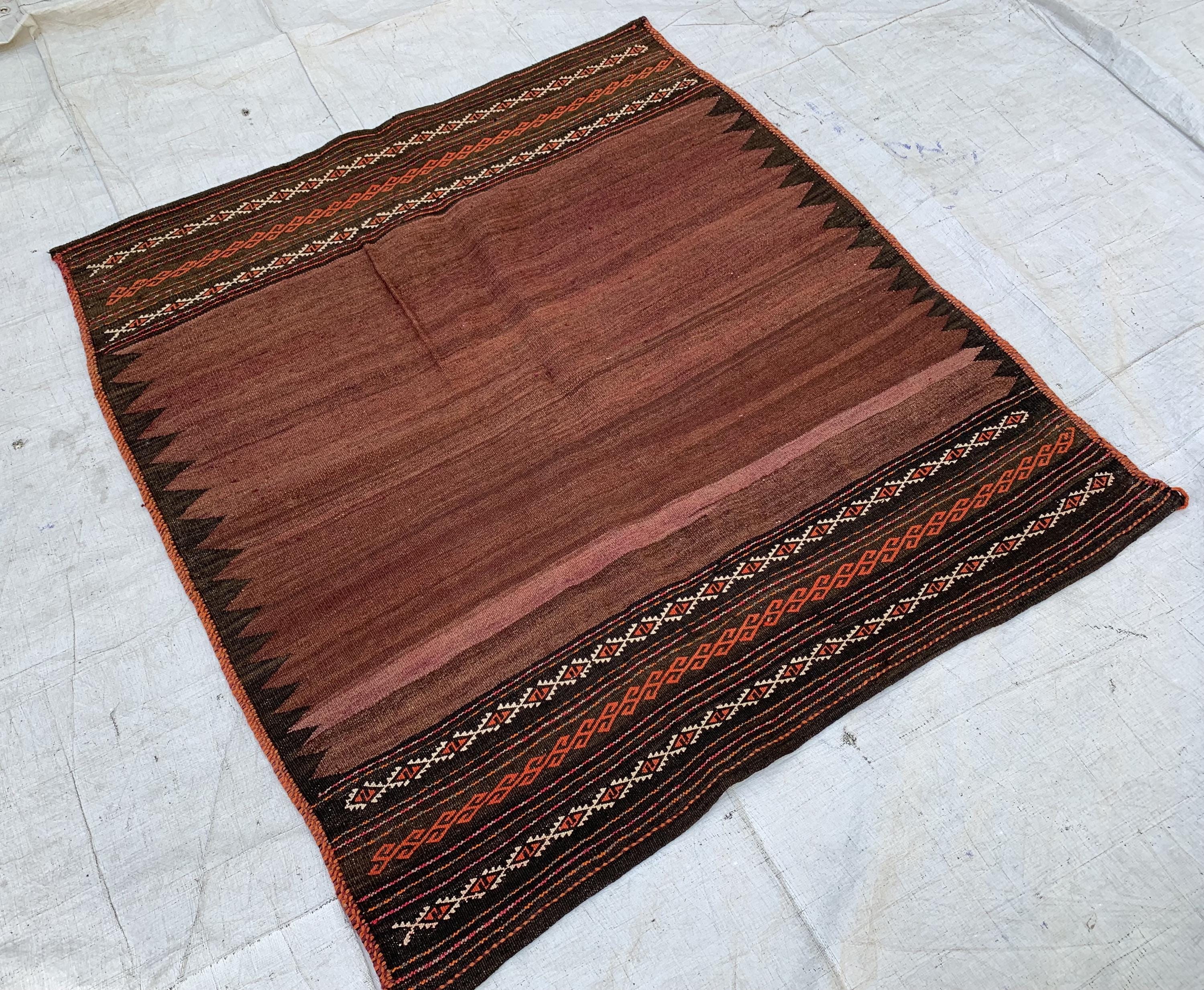 Vintage Square Kilim Rug – 4x3.7 ft – Handwoven Tribal Geometric – Boho Decor - Collectors Item - 40 years old Antique